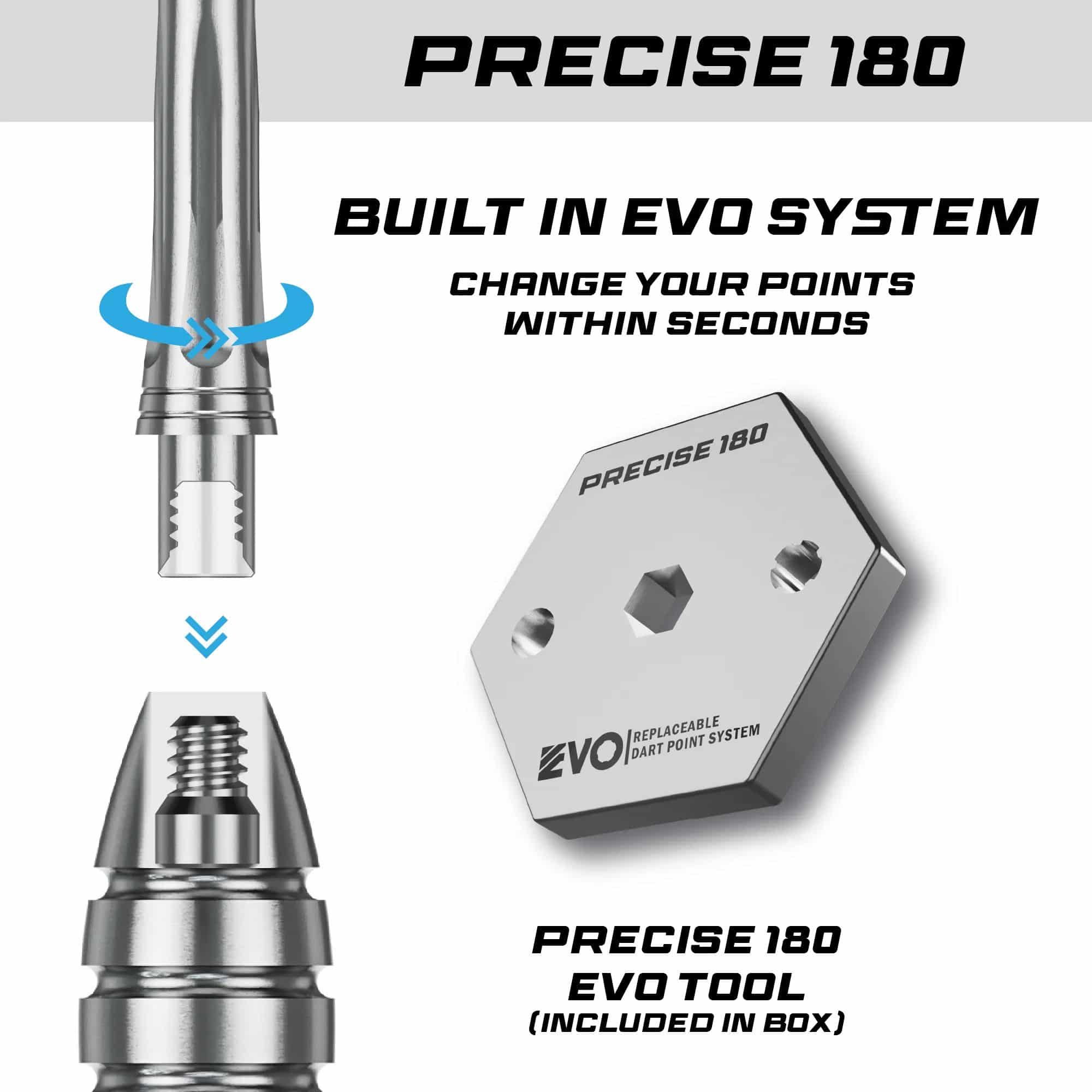Precise 180 MRV1 Steeldarts Auf dem Bild sind die Precise 180 MRV1 Steeldarts - 23g zu sehen. Diese Darts sind für ihre Präzision und Qualität bekannt.