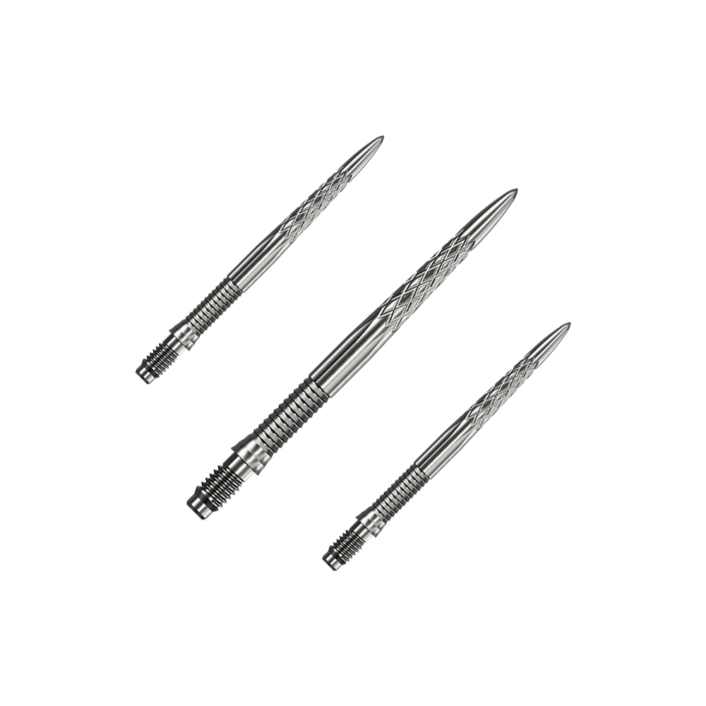 Mission R2.5 Rapid Point DSX Dart Tips - Silver Das Bild zeigt Mission R25 Rapid Point DSX Dartspitzen in Silber mit einer Länge von 30mm, als Set verpackt. Die Dartspitzen sind speziell für den Dartsport entwickelt.
