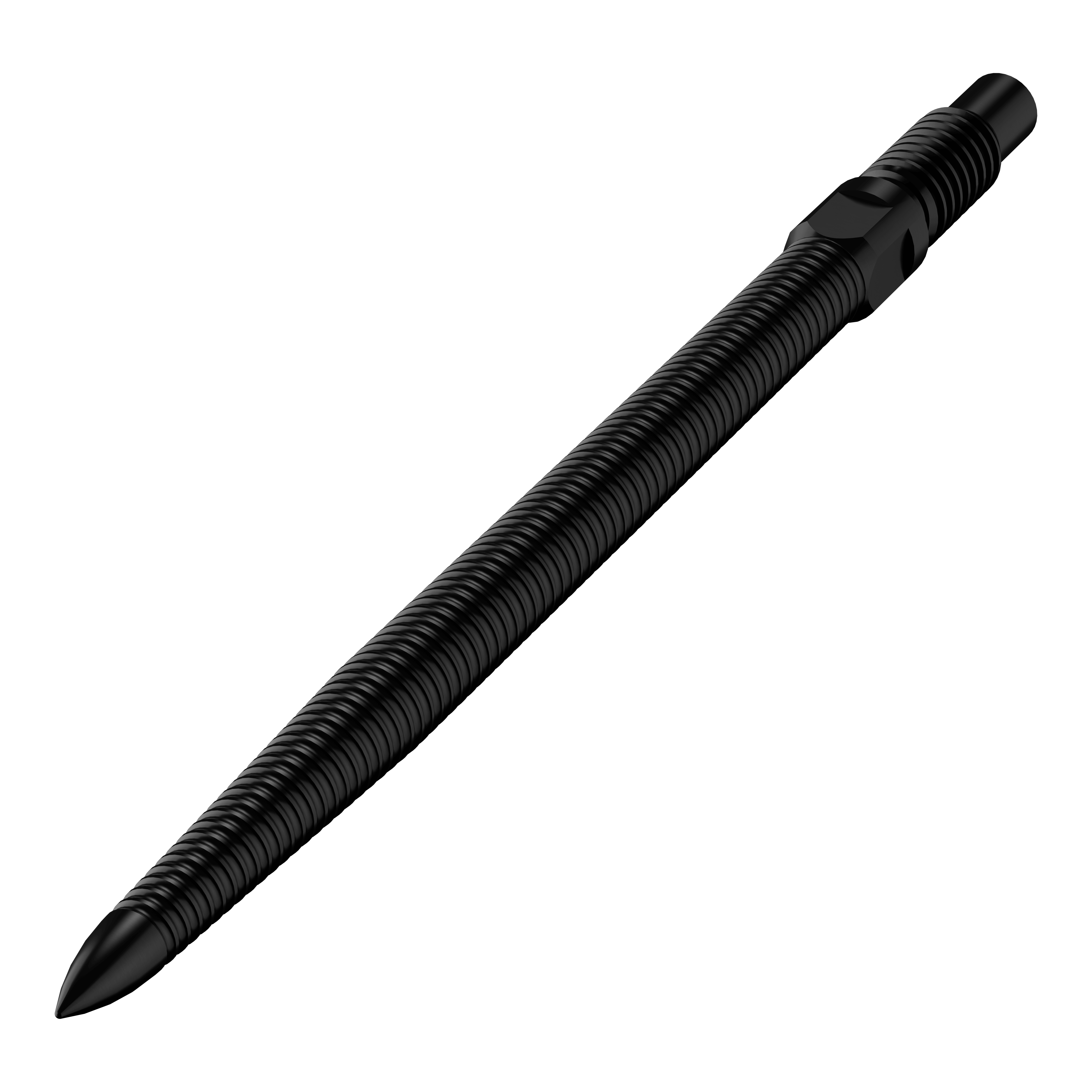 Das Bild zeigt eine einzelne schwarze Dartspitze mit feiner MicroGrip-Struktur. Diese trägt den Namen BU57704_BullsNL_Convertible_Points_MicroGrip_Schwarz_32mm_2.