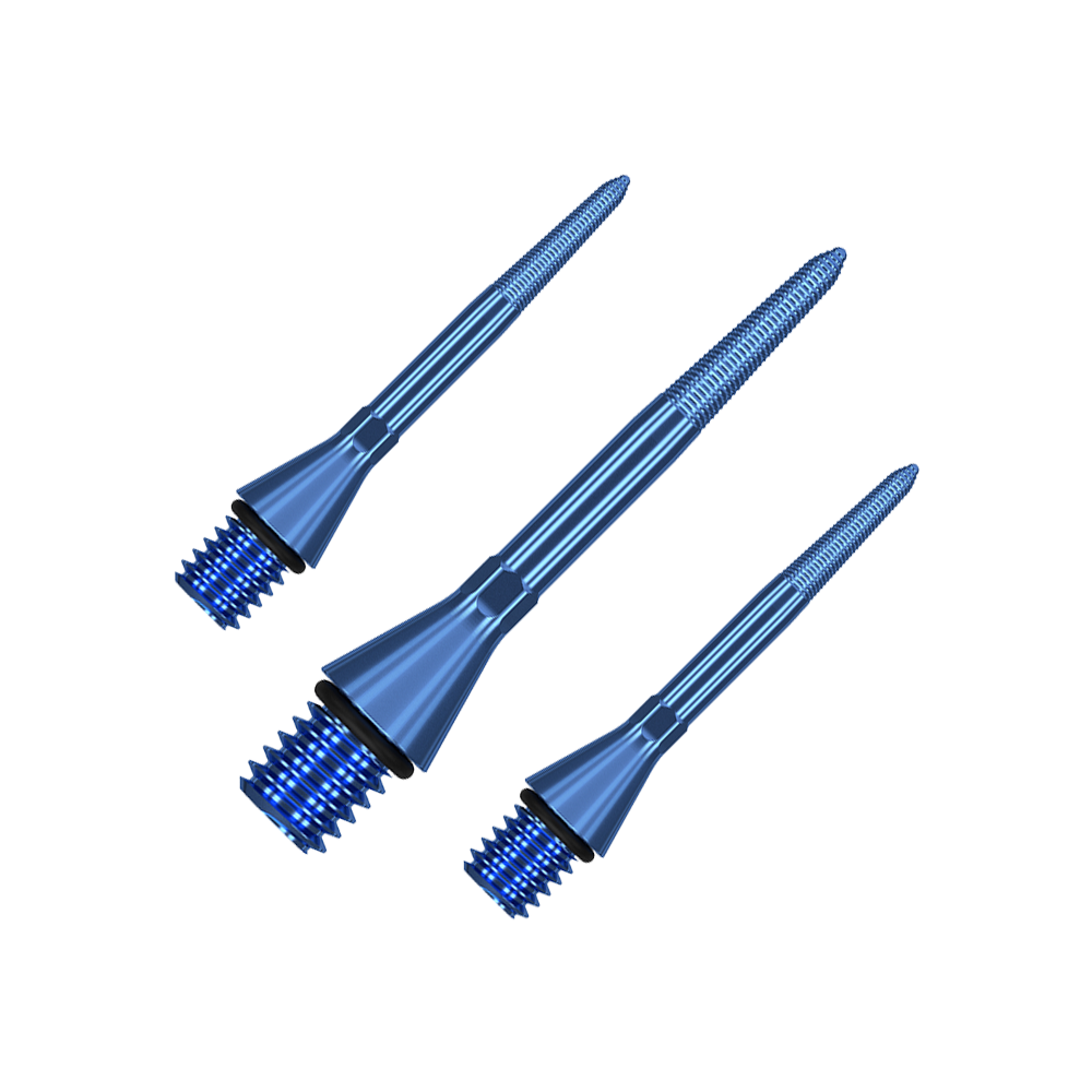 380164_Target_Titanium_Swiss_Point_Nano_Conversion_Points_Blau_26mm_1 Das Bild zeigt drei blaue Target Swiss Point Nano Conversion Points. Sie sind spitz zulaufend und haben ein Gewinde am unteren Ende.