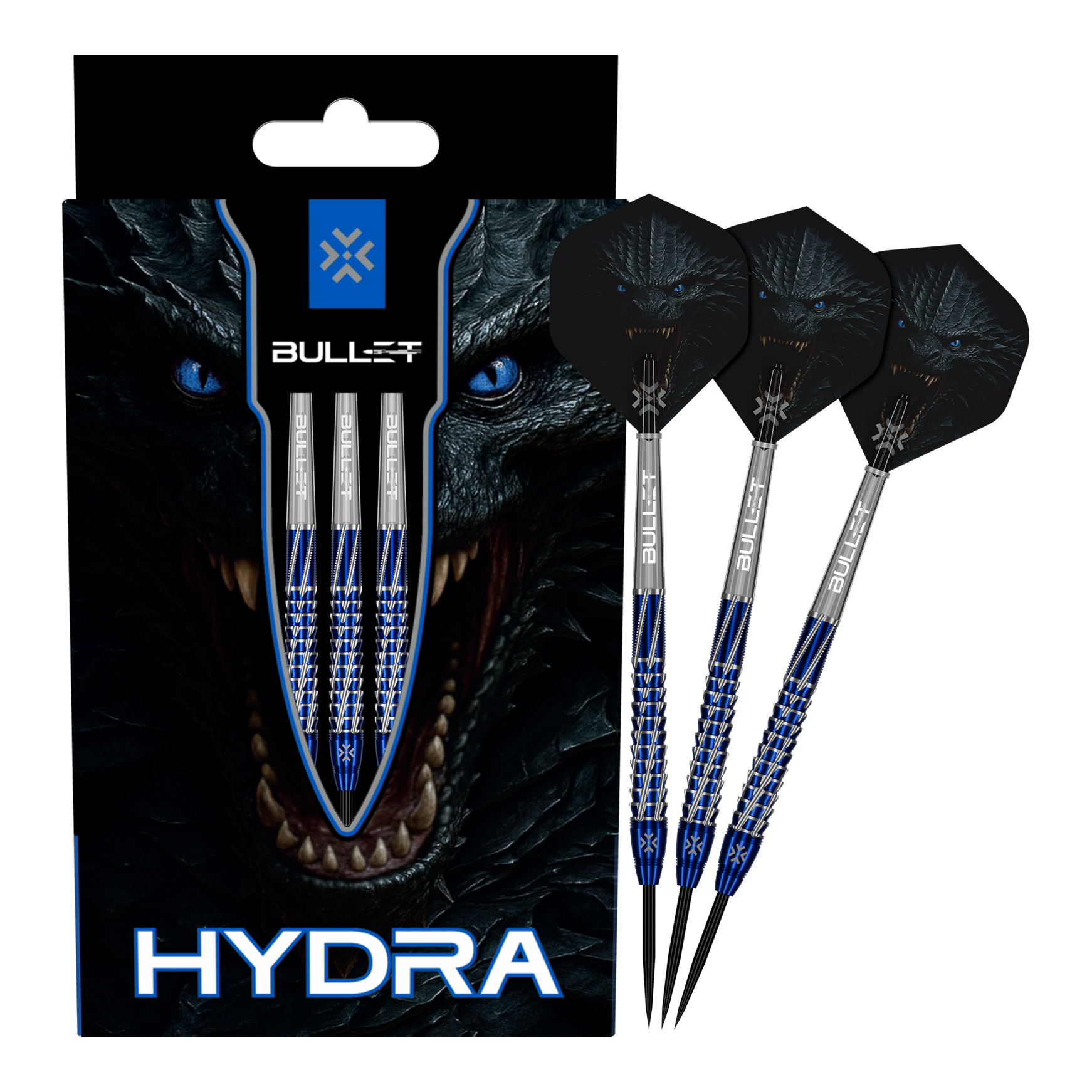 Diese Abbildung präsentiert die Bullet Hydra Steeldarts. Das Produkt ist für ambitionierte Dartspieler geeignet.