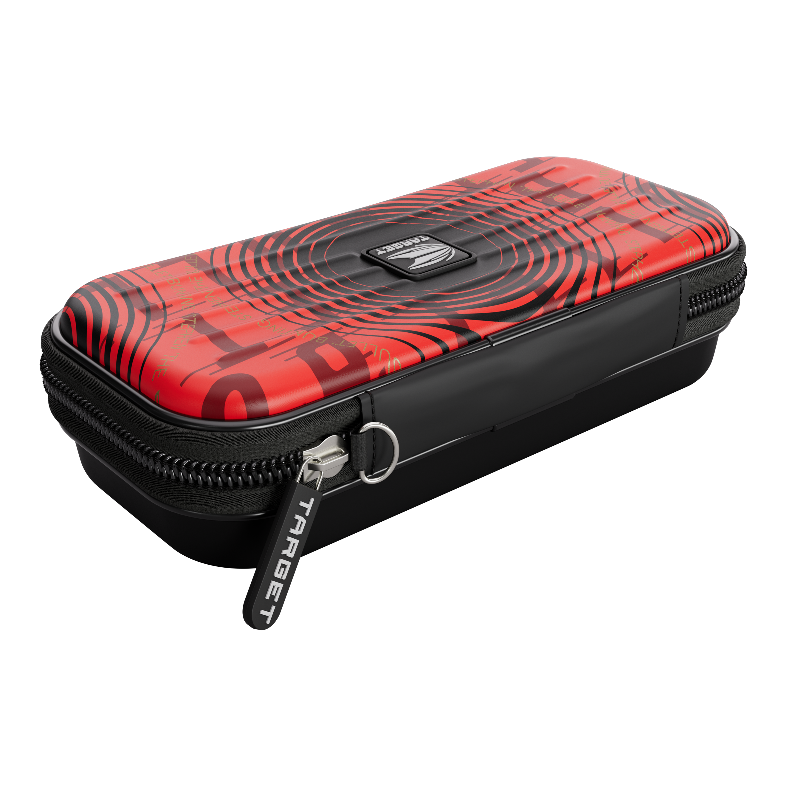 Target Takoma Stephen Bunting dart case Das Bild zeigt das Produkt "Target Takoma Stephen Bunting Dartcase". Das Dartcase ist rot-schwarz gestaltet und hat einen Reißverschluss mit dem Schriftzug "TARGET".