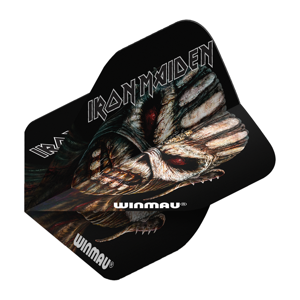 Das Bild zeigt die Winmau Iron Maiden Book Of Souls Standard Flights. Auf den Flights ist ein düsteres Motiv aus dem "Book Of Souls"-Album von Iron Maiden abgebildet.
