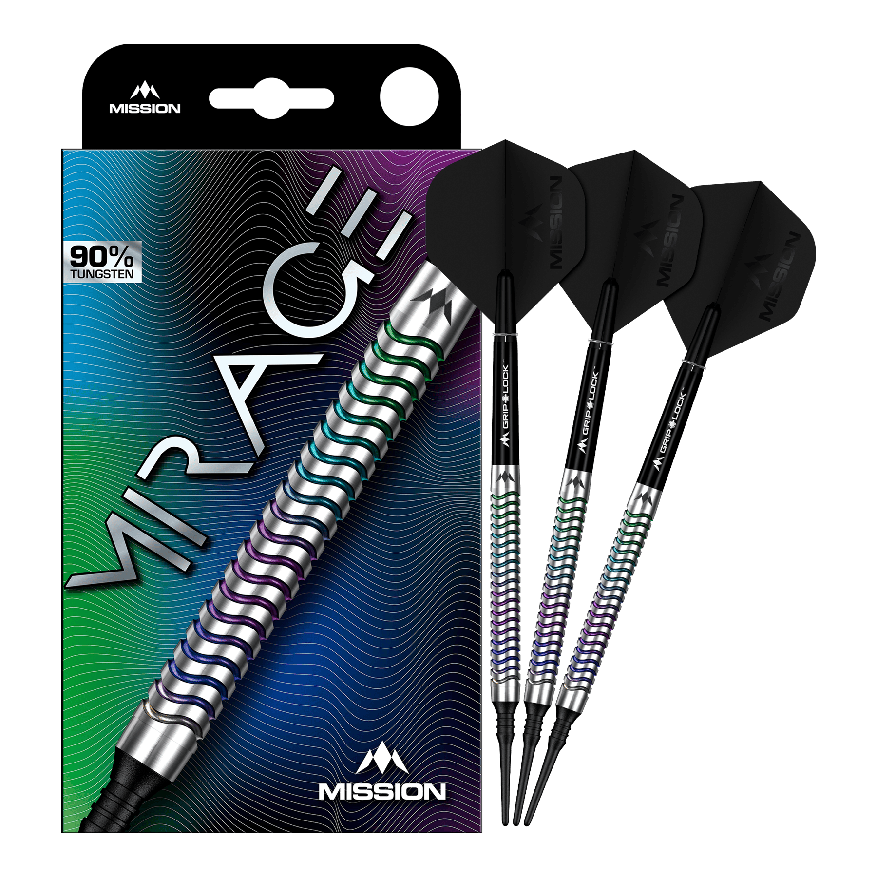 Mission Mirage Softdarts - 20g sind auf diesem Bild zu sehen. Das Bild zeigt die Darts in voller Ansicht.