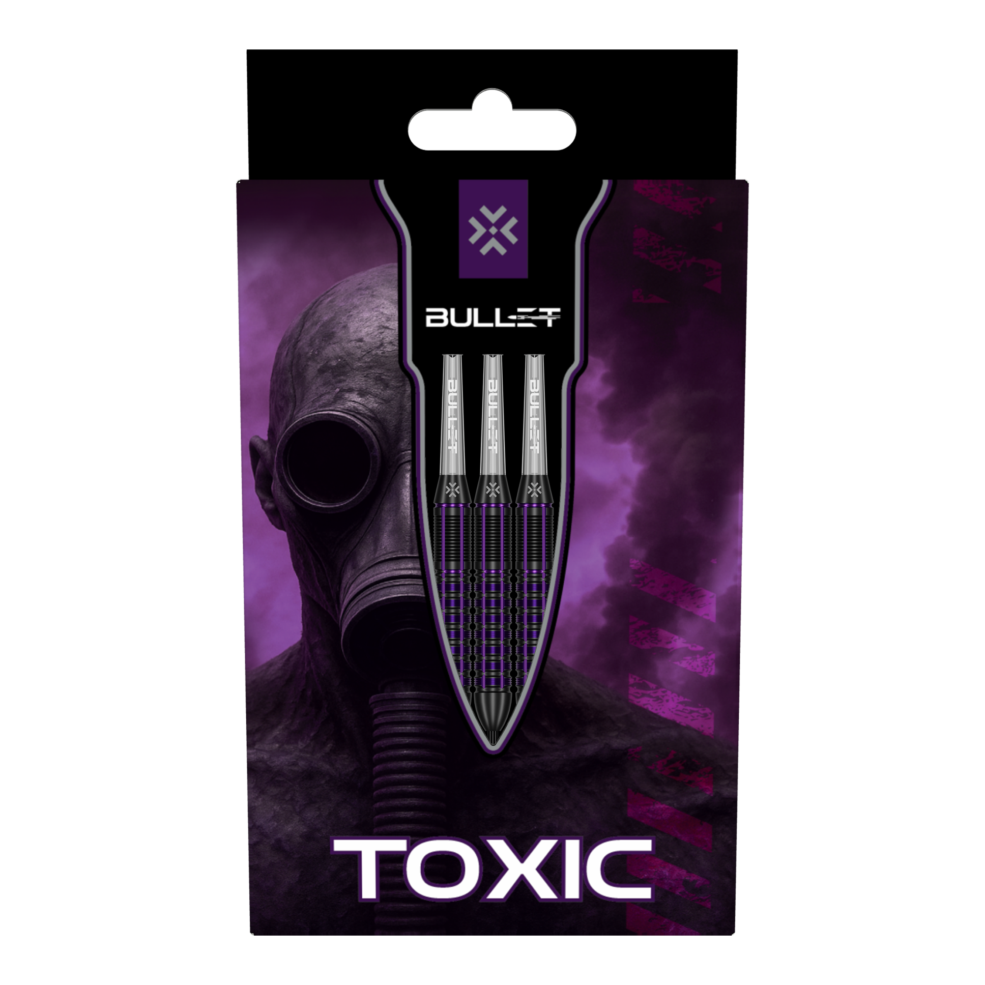Bullet Toxic Brass Steel Darts - 23g Das Bild zeigt drei Bullet Toxic Brass Steeldarts - 23g. Sie sind aus Messing gefertigt und wiegen jeweils 23 Gramm.
