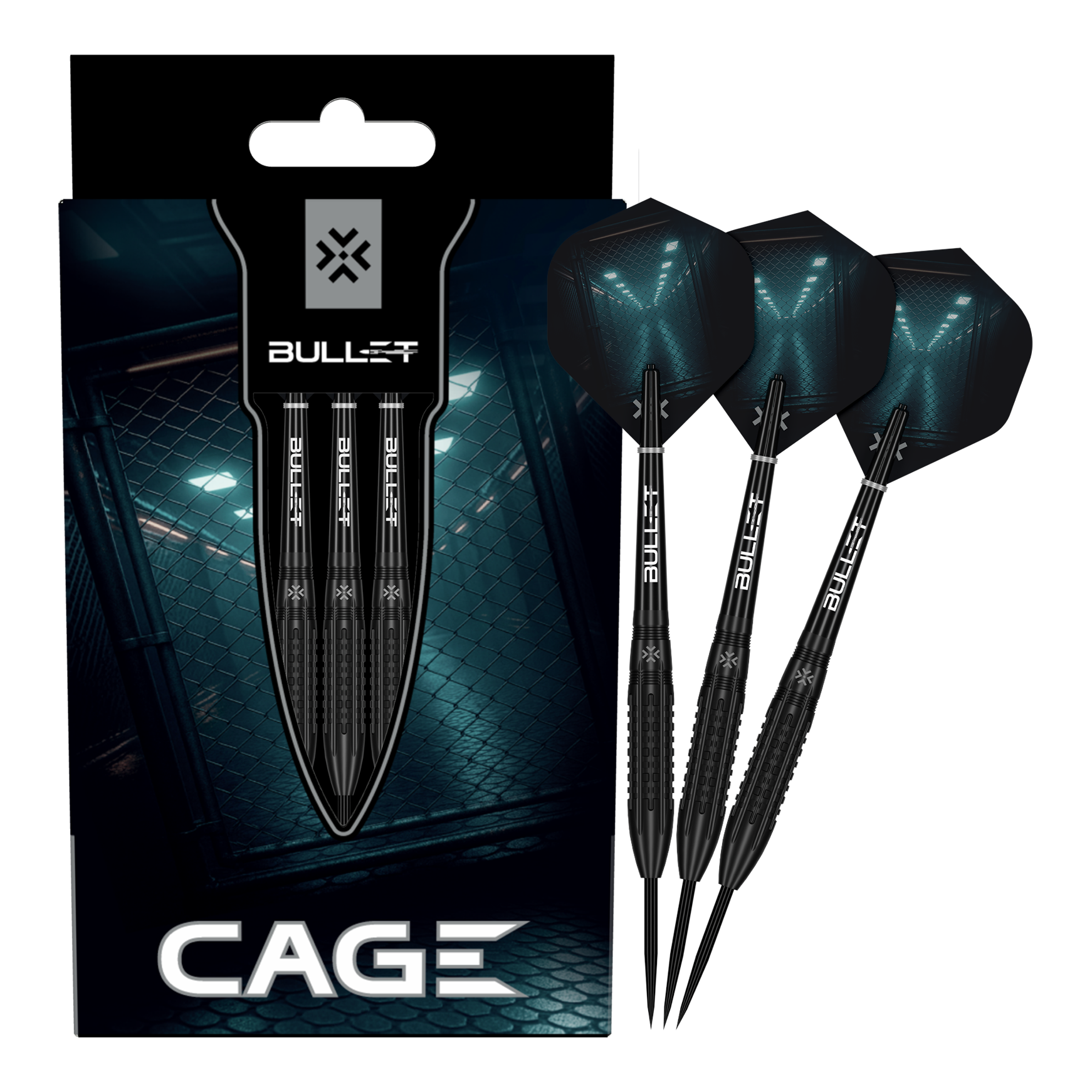 Abgebildet sind die Bullet Cage Steeldarts. Das Produkt eignet sich ideal für Dartspieler.