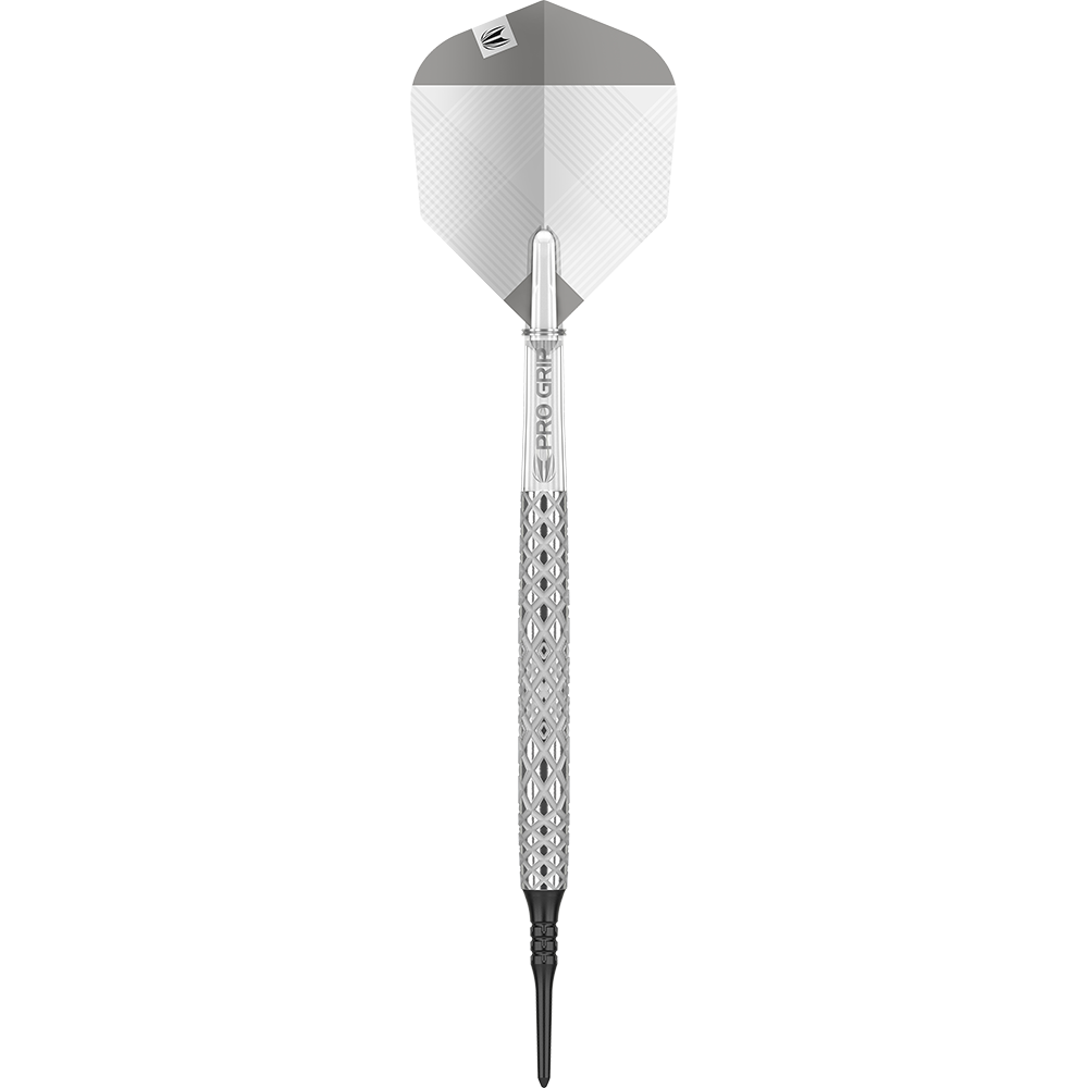 210134_Target_Nastri_10_Softdarts_1mgGQoF9nkYXG5 Das Bild zeigt einen Target Nastri 10 Softdart. Der Dartpfeil hat ein silbernes, gemustertes Griffstück und eine graue Flightscheibe.