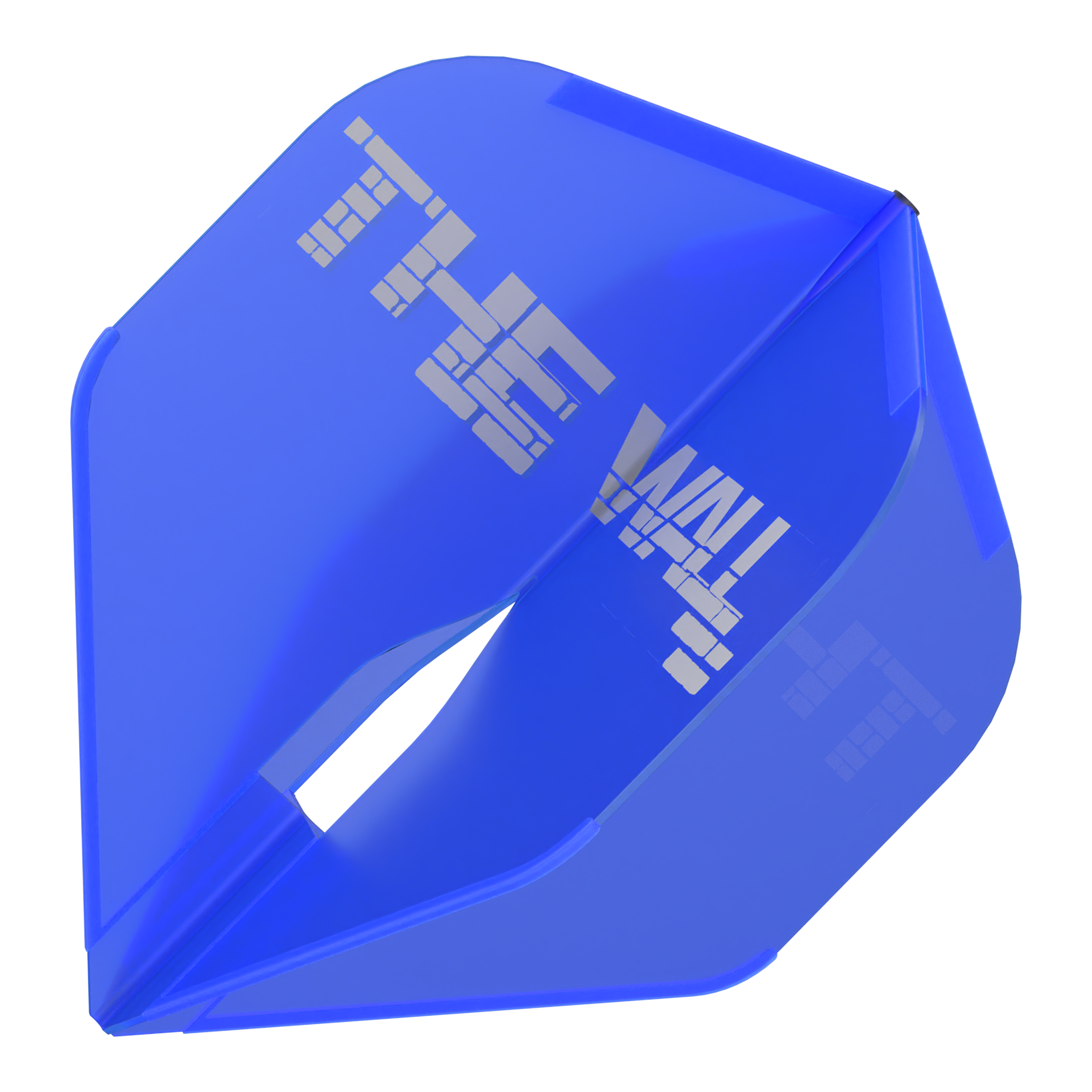 Dies ist ein blauer Dartflight des Modells "L-Style Martin Schindler Blau L1PRO". Auf dem Flight steht in weißen Blockbuchstaben "THE WALL".