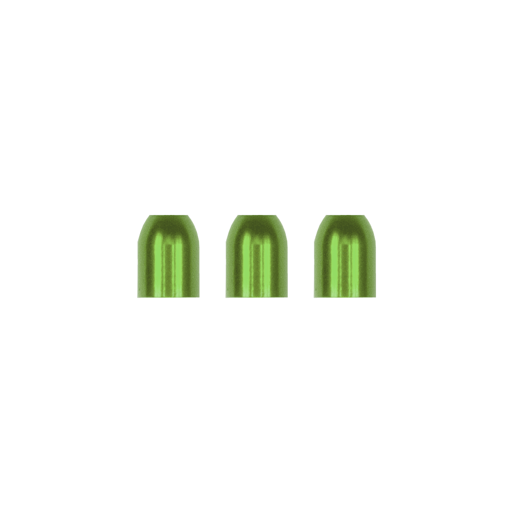 LCR-GR_L-Style_Premium_Metall_Champagne_Ringe_Gr-n_1 Das Bild zeigt drei grüne L-Style Premium Metall Champagne Ringe. Sie sind nebeneinander in einer Reihe angeordnet.