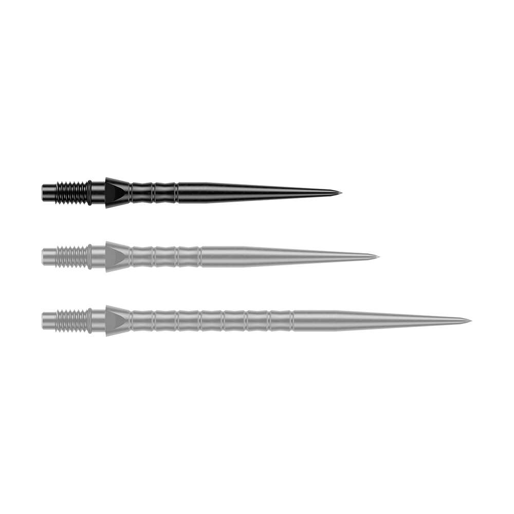 Zu sehen sind schwarze Steeldartspitzen mit einer Länge von 26 mm. Diese Spitzen eignen sich für das Dartspiel mit Steeldarts.