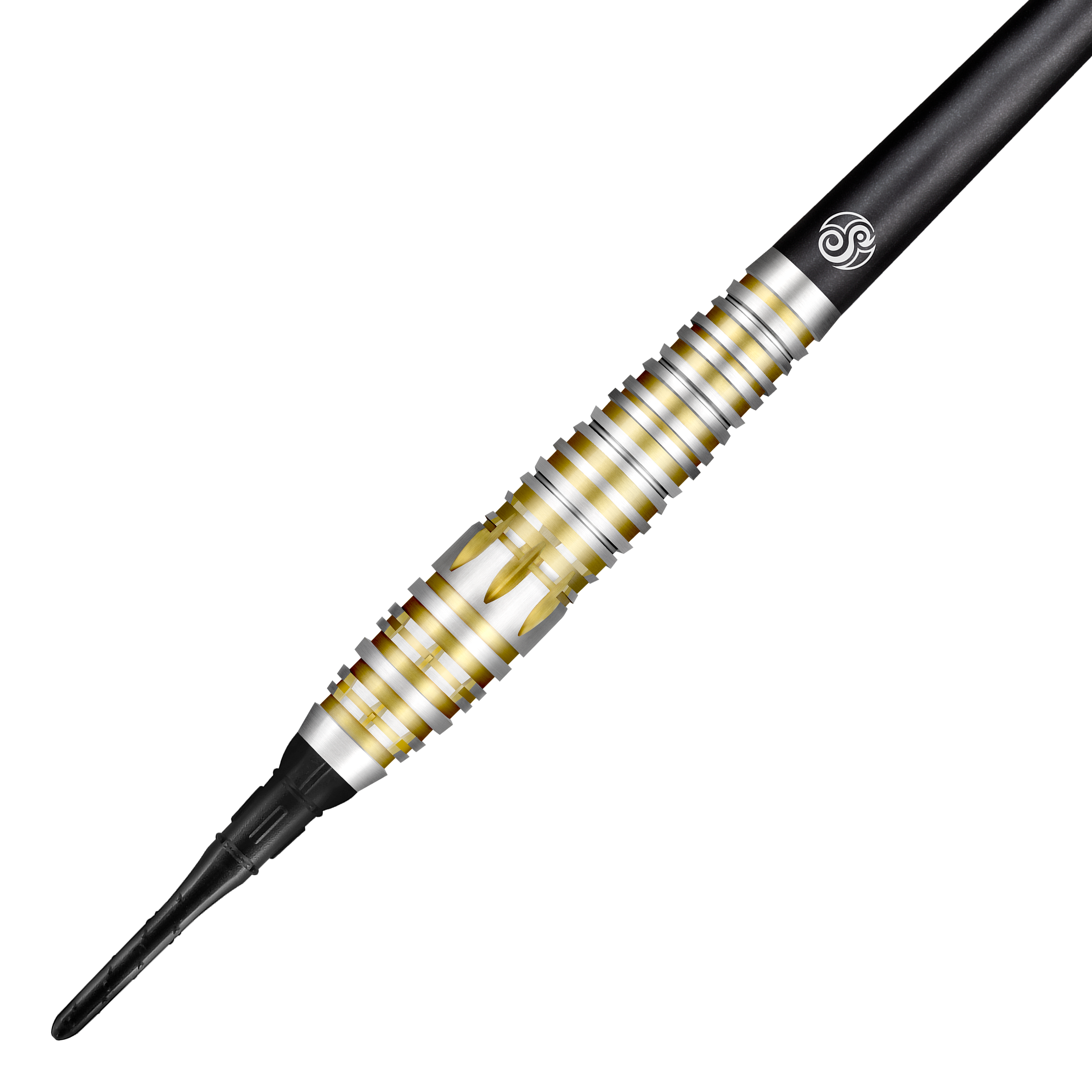 Shot Celt Balor Softdarts Dies ist ein Shot Celt Balor Softdart. Der Dartpfeil hat ein silbernes und goldenes Ringdesign mit einer schwarzen Spitze.