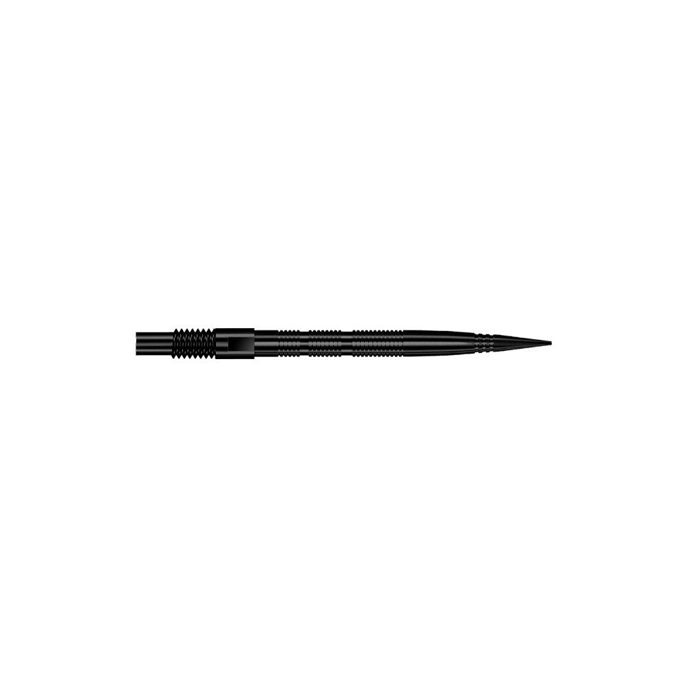 Harrows Quick Point Micro Ridge Dart Tips - Black Abgebildet sind schwarze Dartspitzen mit feiner Rillenstruktur. Die Spitzen eignen sich zum Ersatz oder Wechsel bei Dartpfeilen.