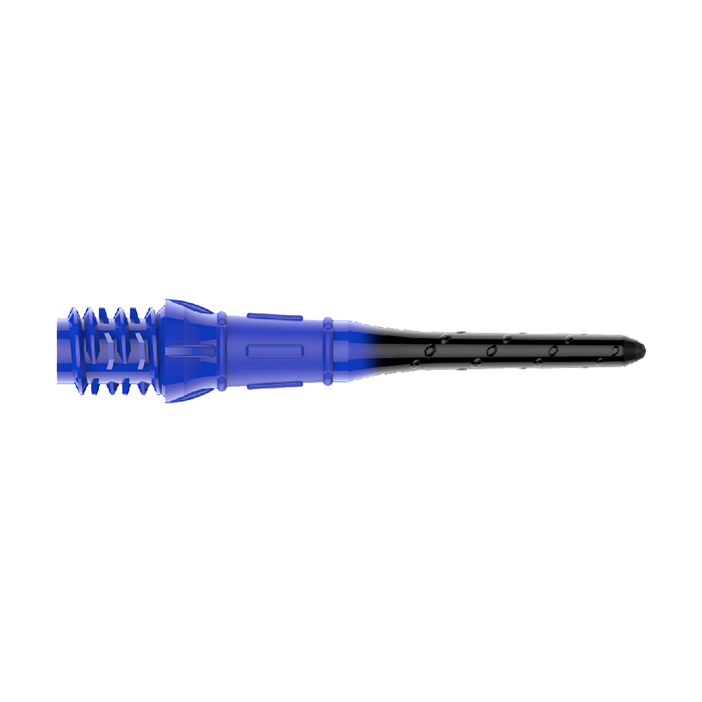 L-Style Premium Lippoint Gradiation Dart Tips (Pack of 30) Die Abbildung zeigt eine Dartspitze in den Farben Blau und Schwarz. Sie hat ein Schraubgewinde auf der linken Seite und läuft nach rechts spitz zu.