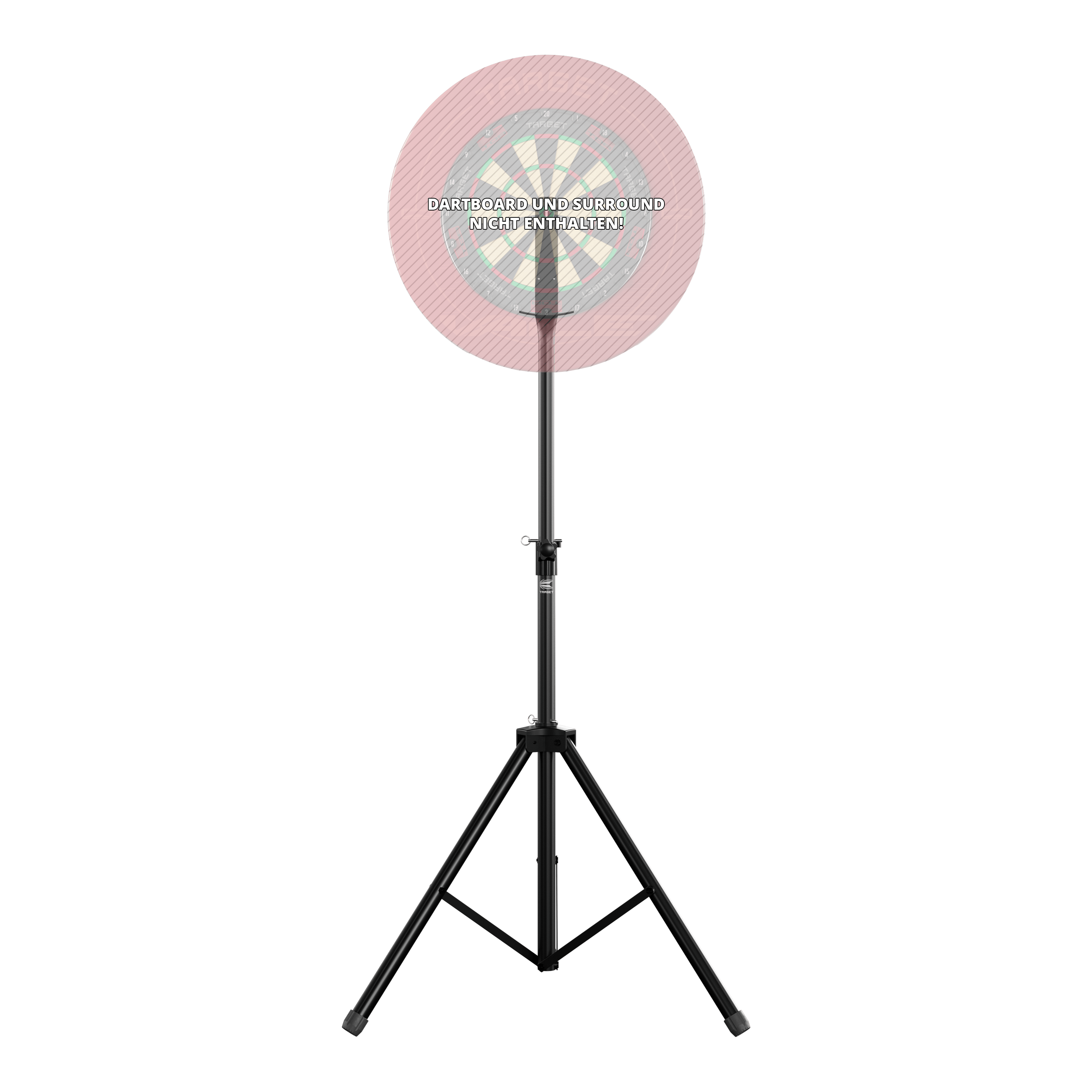 Target Dartboard Stand Das Bild zeigt einen Target Dartboard Stand mit einem stabilen, dreibeinigen Stativ. Die Dartscheibe und der Surround sind nicht enthalten.