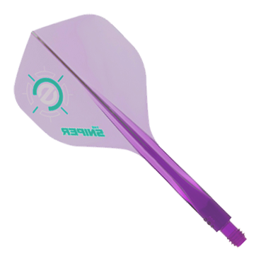 Condor Ax 120 Connor Scutt Sniper Clear Purple Flight System - Standard Das Bild zeigt ein Condor Axe 120 Connor Scutt Sniper Clear Purple Flight-System in Standardform. Das Produkt ist überwiegend durchsichtig-lila und hat grüne Akzente sowie den Schriftzug "SNIPER" auf dem Flight.