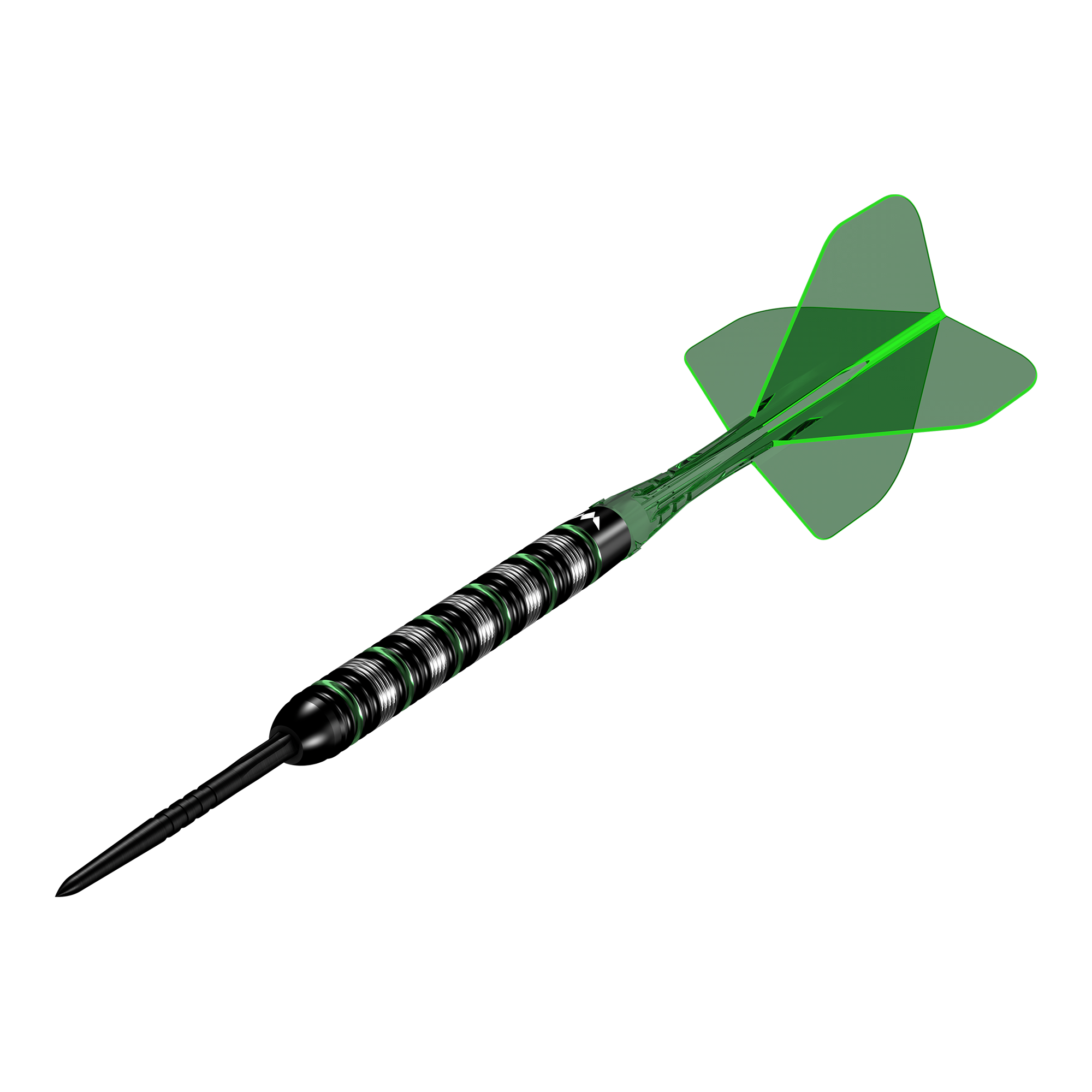 Mission Moldavite Steel Darts - 23g Mission Moldavite Steeldarts - 23g wird aus einer anderen Perspektive gezeigt. Die Darts zeichnen sich durch ein grünes Designelement aus.