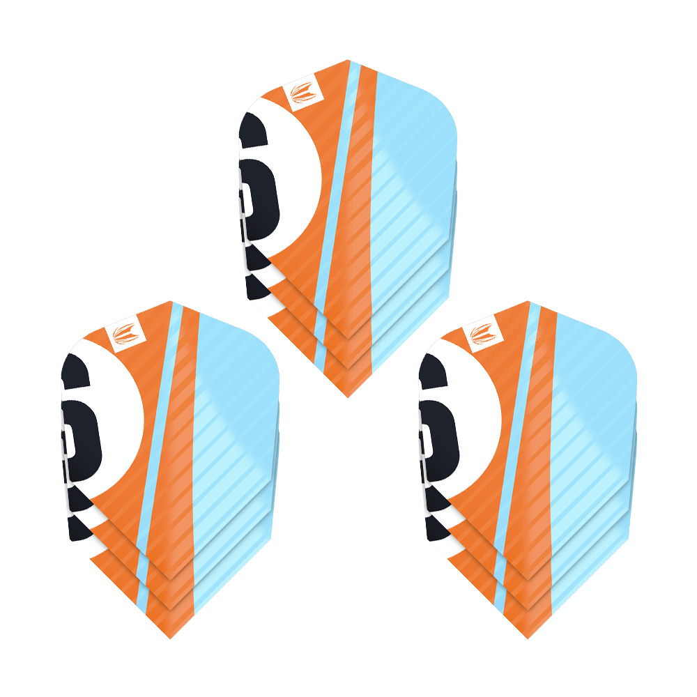 337215_Target_ProUltra_3Sets_Chicane_Orange_Ten-X_Flights_1f7DO0yiIyvmZ8 Das Bild zeigt drei Sets von Target Pro Ultra Chicane Orange Ten-X Flights. Die Flights sind farblich in Orange, Hellblau und Schwarz gestaltet.