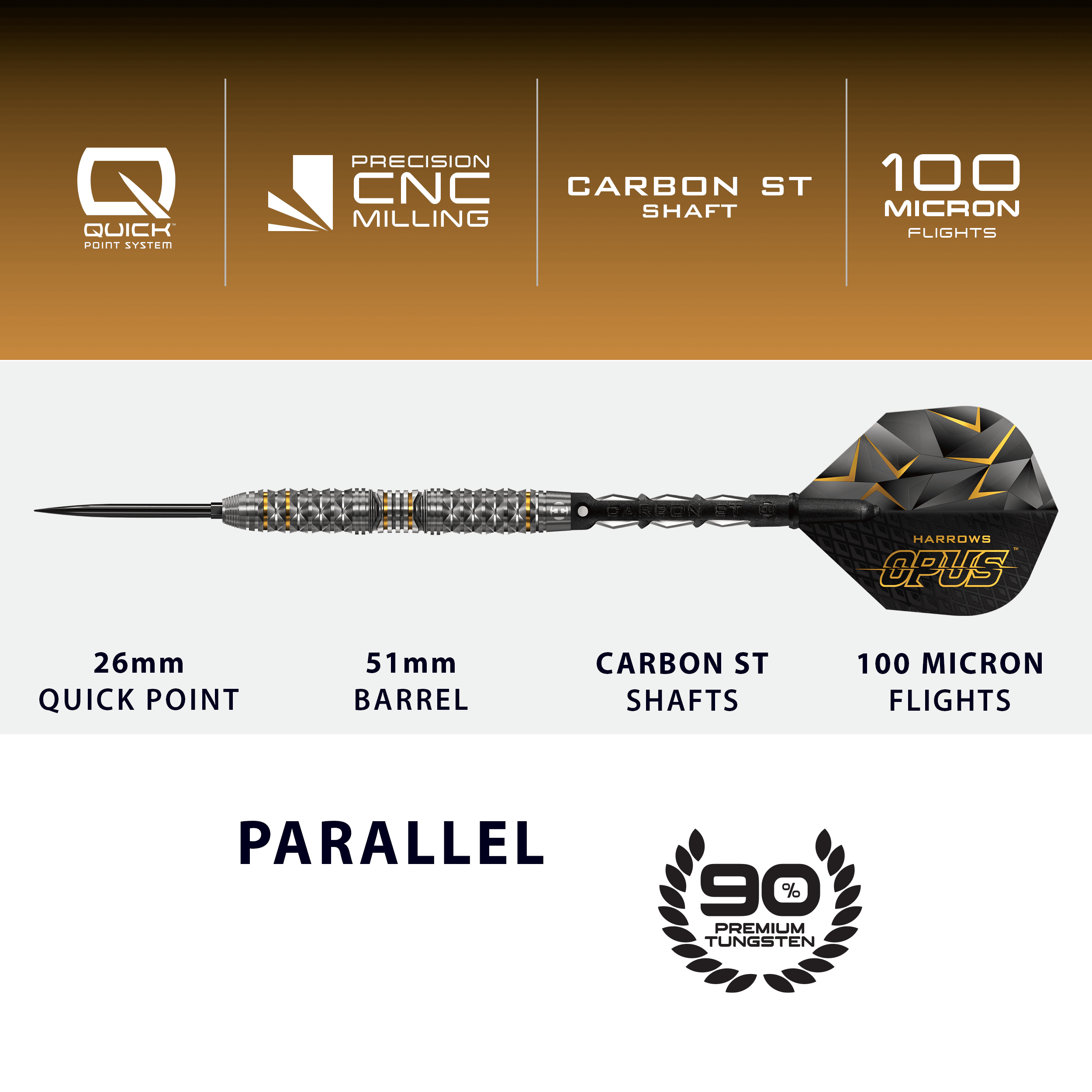 Harrow's Opus Quick Point steel darts Das Bild präsentiert die Harrows Opus Quick Point Steeldarts - 23g. Sie zeichnen sich durch ihre hochwertige Verarbeitung aus.