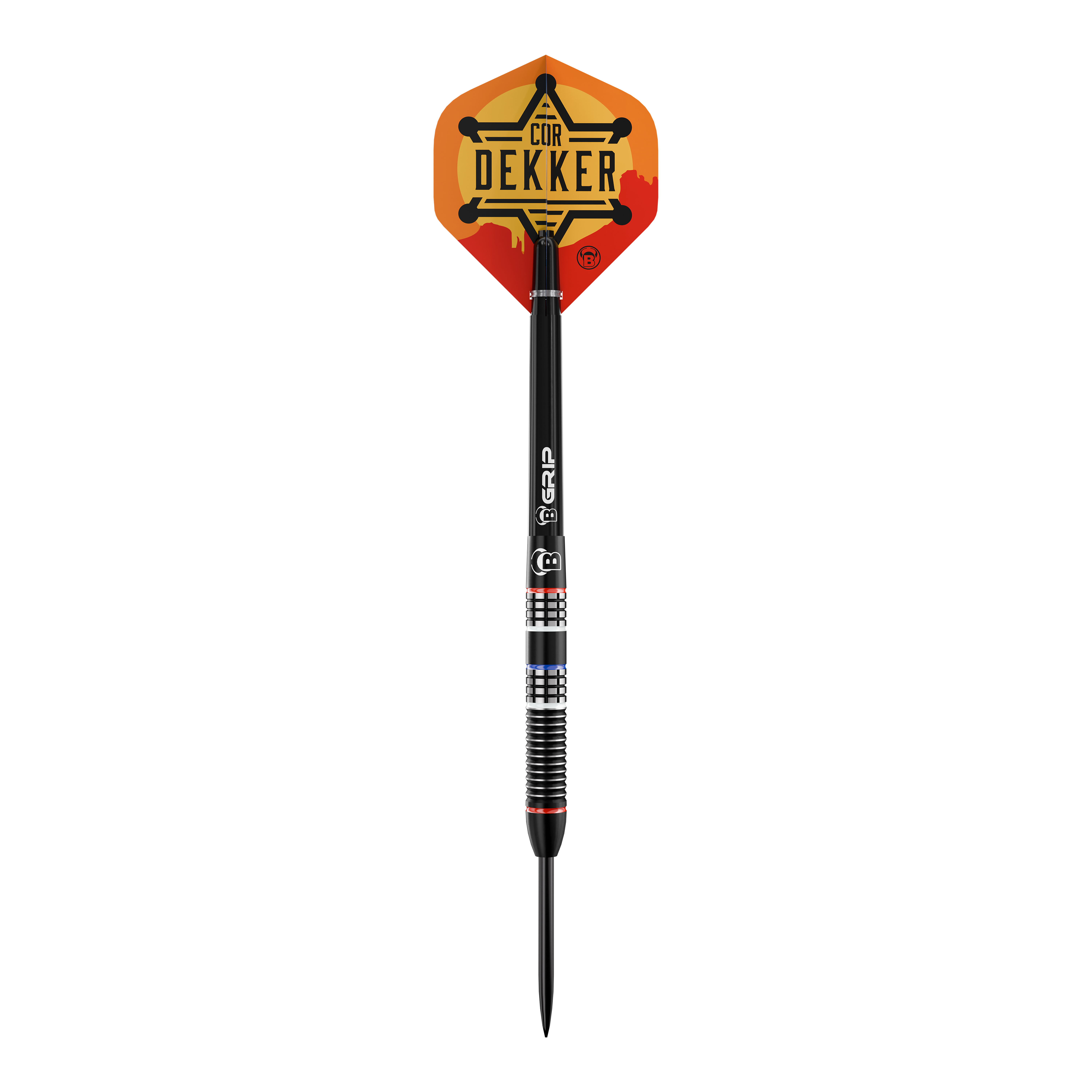 Das Bild zeigt Bulls Cor Dekker The Sheriff Steeldarts, 23 Gramm schwer. Diese Steeldarts sind für ambitionierte Dartspieler konzipiert.