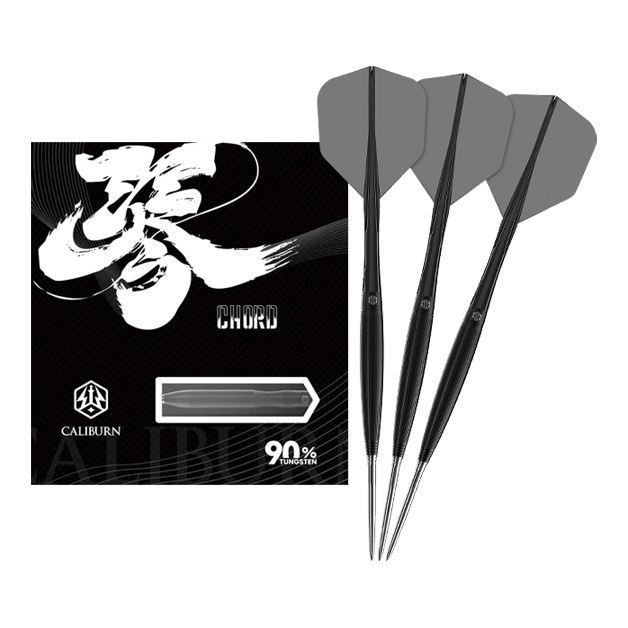 Caliburn Chord C2 steel darts - 23.5g Das Bild zeigt die Caliburn Chord C2 Steeldarts - 23,5g. Die Darts sind in voller Länge abgebildet.