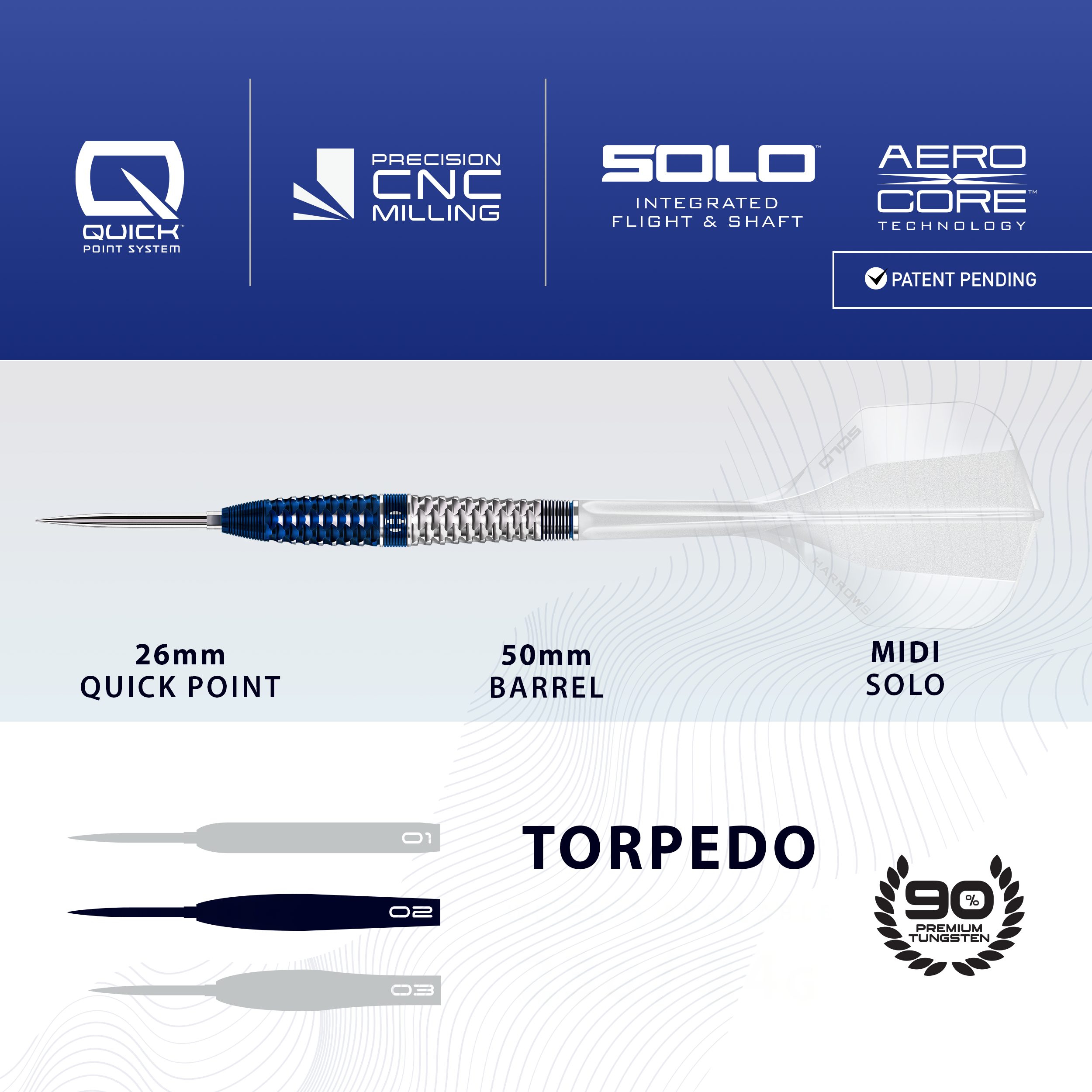 Harrows GEO Torpedo Quick Point Steel Darts Abgebildet sind die Harrows GEO Torpedo Quick Point Steeldarts. Die Darts haben eine spezielle Torpedo-Form.