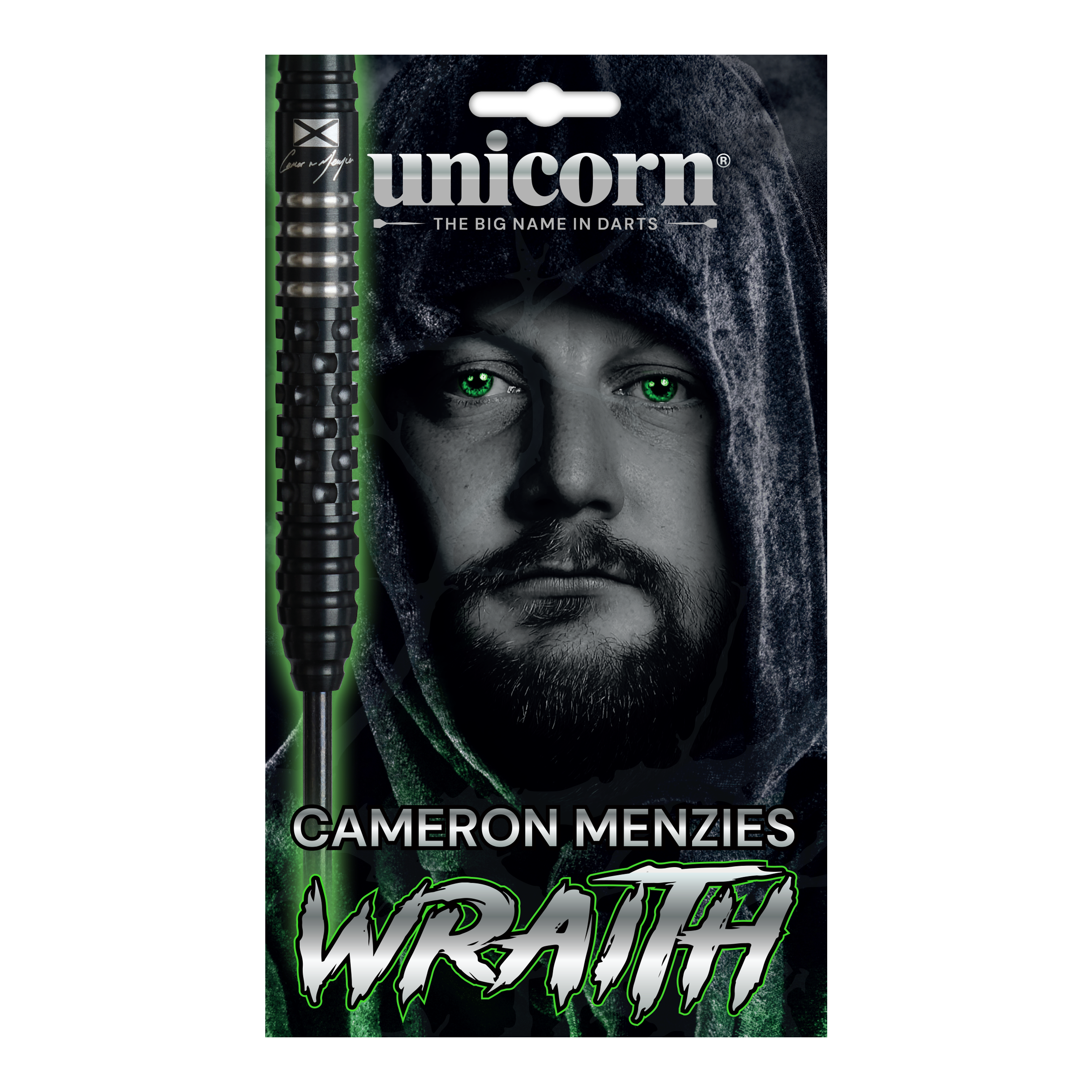 Unicorn Wraith Cameron Menzies Steel Darts - 23g Das Bild zeigt die Unicorn Wraith Cameron Menzies Steeldarts mit 23 Gramm Gewicht. Sie eignen sich für den Einsatz im Steeldartbereich.