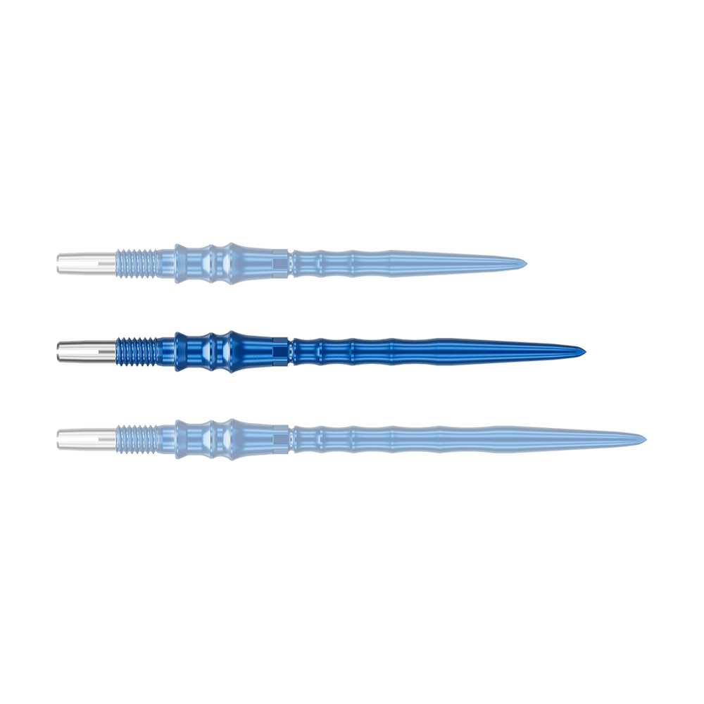 Target Japan Premium Swiss Point Dart Tips - Blue Das Foto zeigt eine einzelne, blaue Dartspitze. Diese Spitze misst 35 mm.