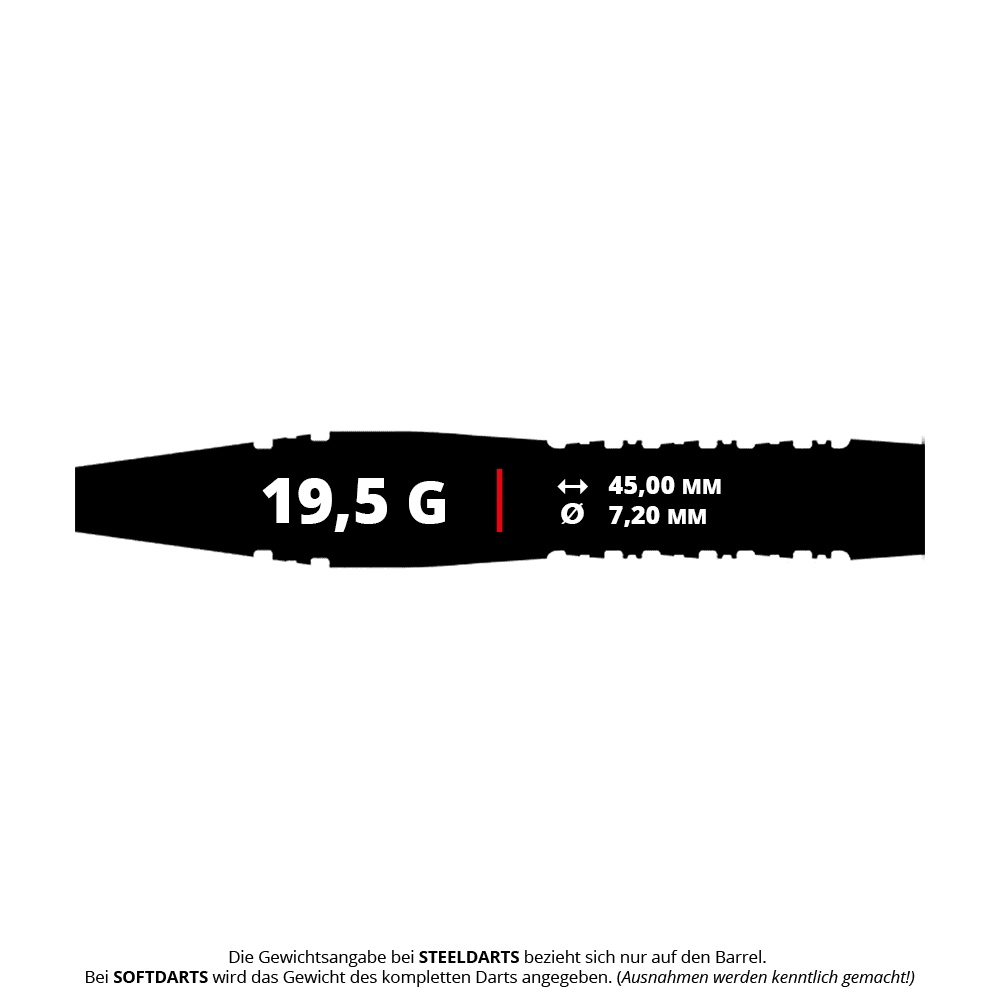 Caliburn Prisma P1 steel darts - 19.5g Caliburn Prisma Steeldarts mit einem Gewicht von 19,5g. Das Produkt ist für präzise Würfe beim Dartspiel geeignet.
