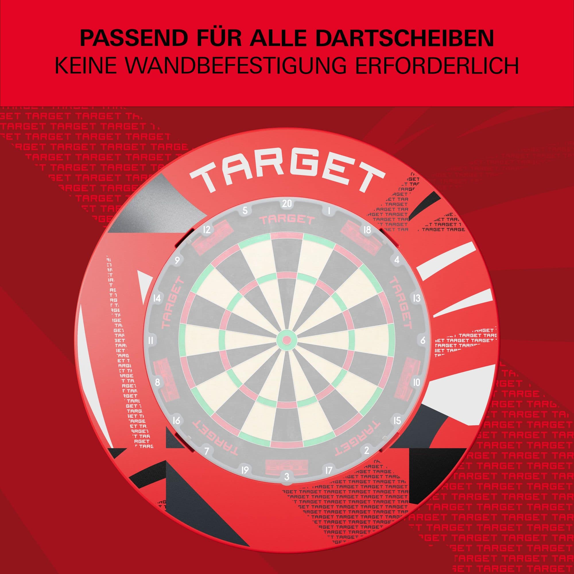 Target Notched Patterned Dartboard Surround Abgebildet ist eine gemusterte rote Dartboard-Umrandung. Das Muster ist dezent und klar erkennbar.
