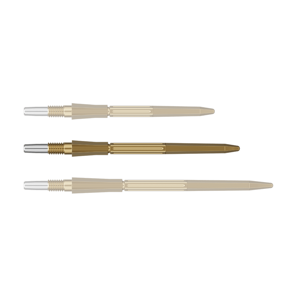 Target Elysian Archetype 43 Swiss Point Steel Dart Tips - Gold Abgebildet ist eine einzelne goldene Dartspitze. Die Dartspitze gehört zur Serie Target Elysian Archetype 43 SwissPoint, 35 mm.