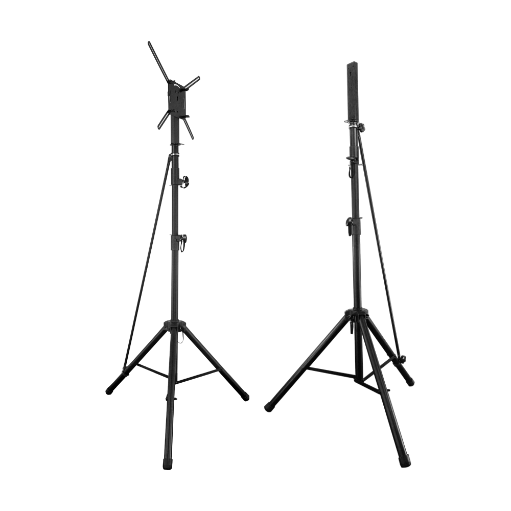 67909_Bulls_Vibex_H_Dartboard_St-nder_5 Auf dem Bild sind zwei Bulls Vibex H Dartboard Ständer zu sehen. Sie bestehen aus schwarzen, höhenverstellbaren Stativen mit stabilem Standfuß.