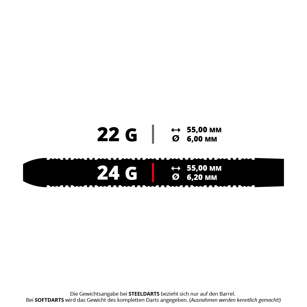 Das Bild zeigt ein Set Steeldarts namens M002154 Mission Kinsuji, 24 Gramm. Die Darts sind für das Dartspiel geeignet.