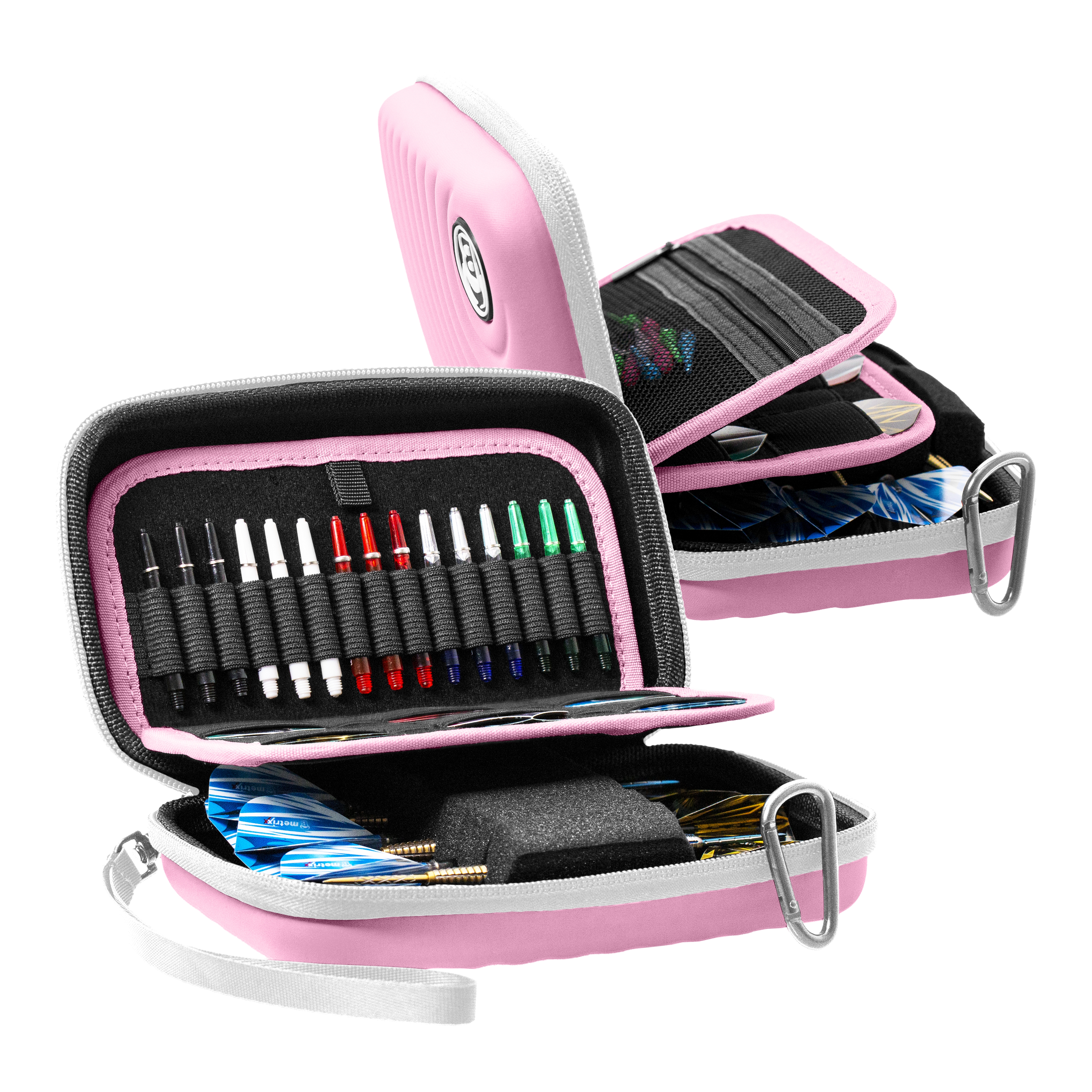 Abgebildet ist das Bulls Orbis XL Dartcase in der Farbe Pink. Es bietet viel Platz für Dartzubehör.