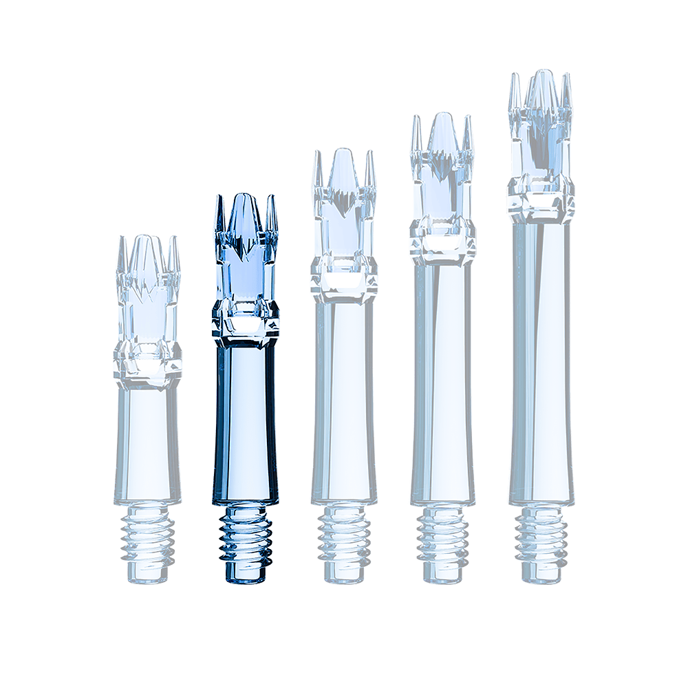 L-Style L-System Replacement Shafts - Clear Blue Eine blaue transparente Ersatzshaft liegt im Bild. Die Shaft ist von der Seite zu erkennen.