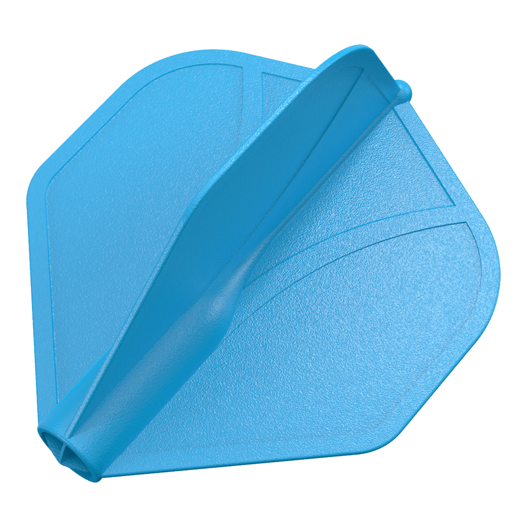 Das Bild zeigt ein blaues Dartflügel-Set mit strukturierter Oberfläche. Die Flügel sind in einer aerodynamischen Form modelliert.