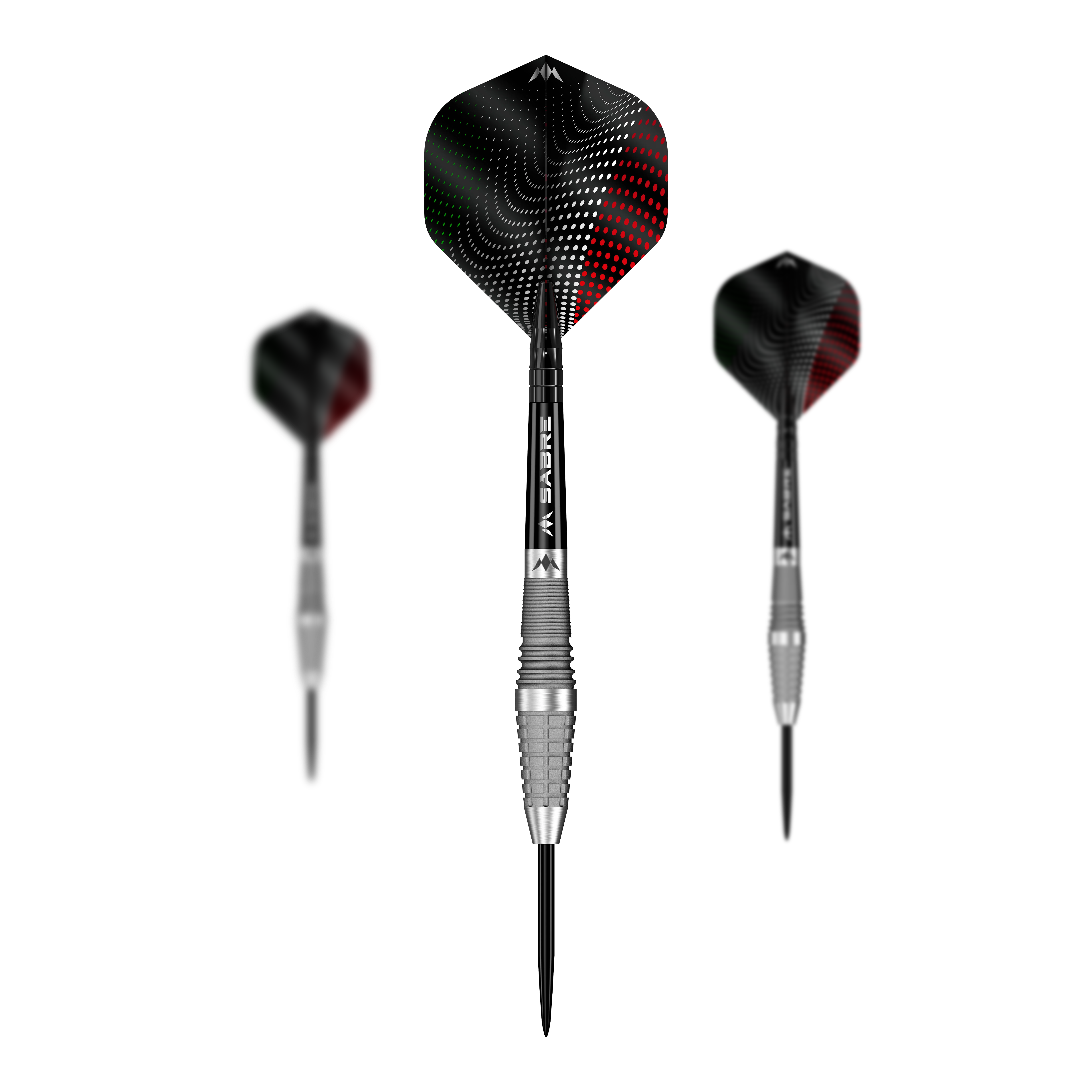 Mission Michele Turetta Sandblasted Steeldarts - 23g im Set dargestellt. Das Bild zeigt mehrere Dartpfeile als Produktset mit sandgestrahlter Optik.