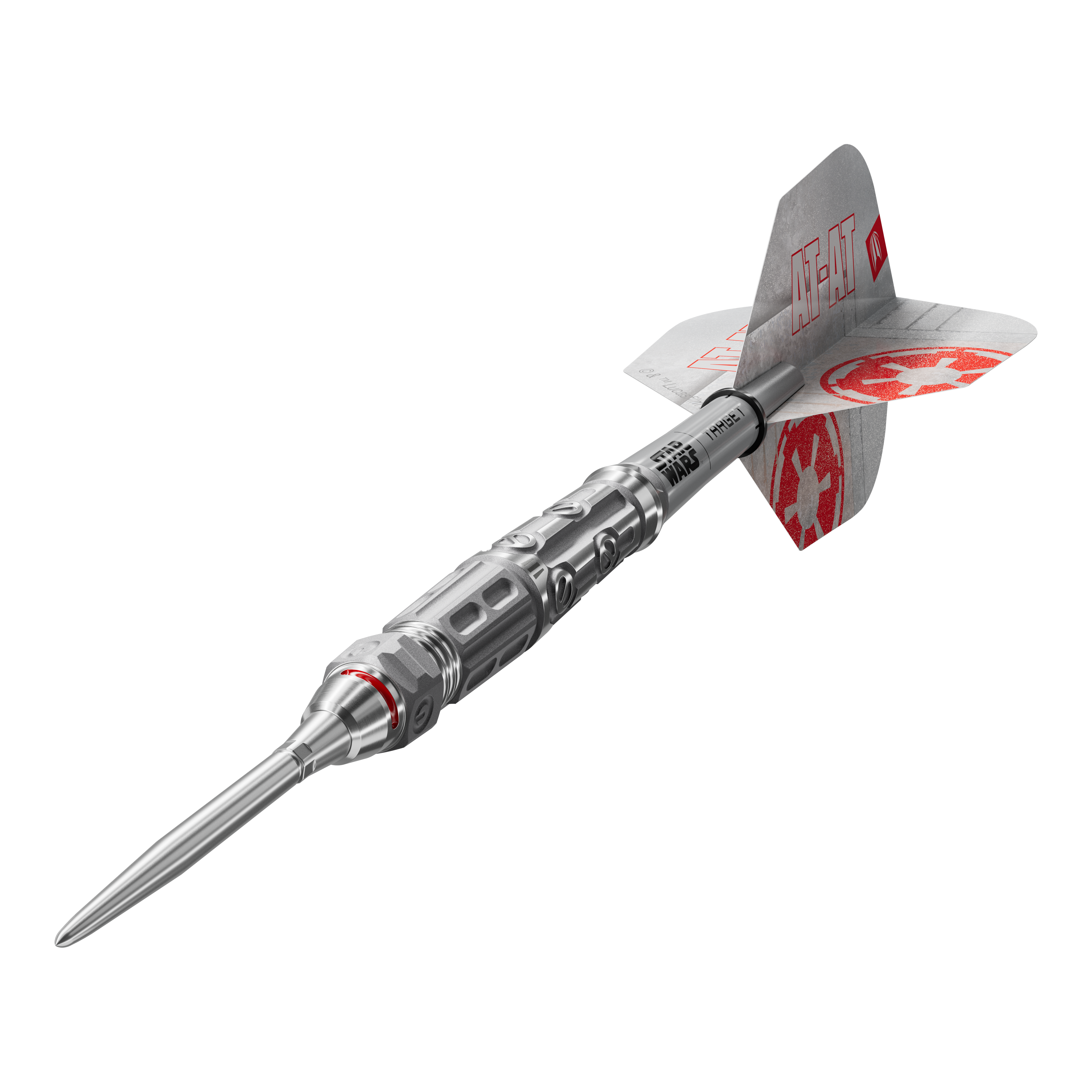 Das Produkt ist die Target Star Wars AT-AT Swiss Point Steeldarts. Diese Steeldarts überzeugen durch ein Star Wars Design mit AT-AT-Motiv.