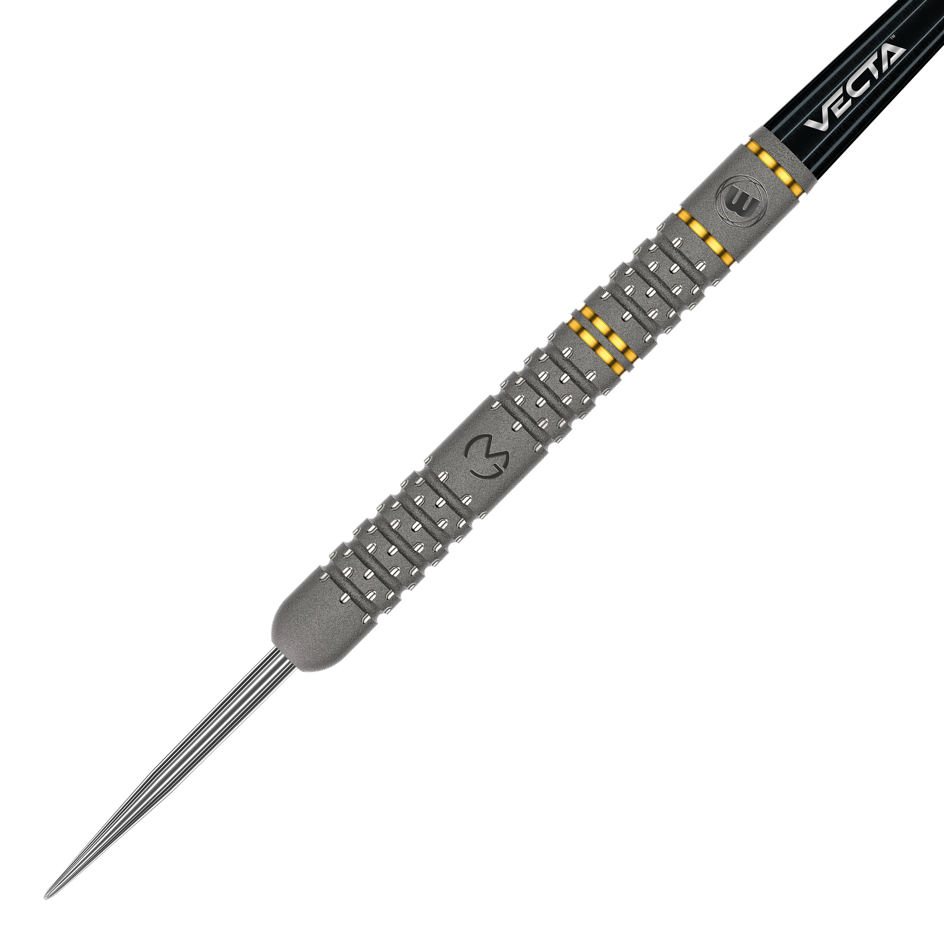 Winmau Michael Van Gerwen Evo-X steel darts Dies ist ein Winmau Michael Van Gerwen Evo-X Steeldart. Der Dartpfeil hat ein silbernes Barrel mit gelben Akzenten und einer schwarzen Spitze.