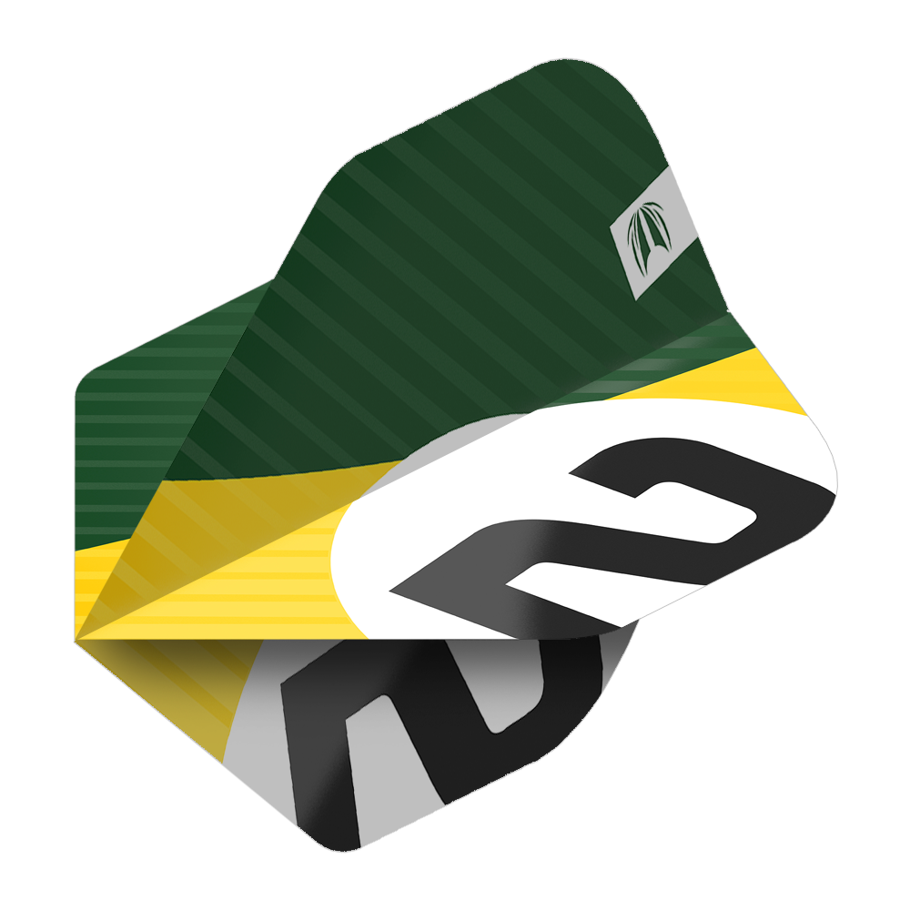 337207_Target_ProUltra_3Sets_Chicane_Green_Standard_Flights_2vACOW32yZJm1b Das Bild zeigt ein Dart-Flight mit grünem, gelbem und weißem Design sowie der Nummer 2. Es handelt sich um das Produkt "Target Pro Ultra Chicane Green No2 Standard Flights - 3 Sets".