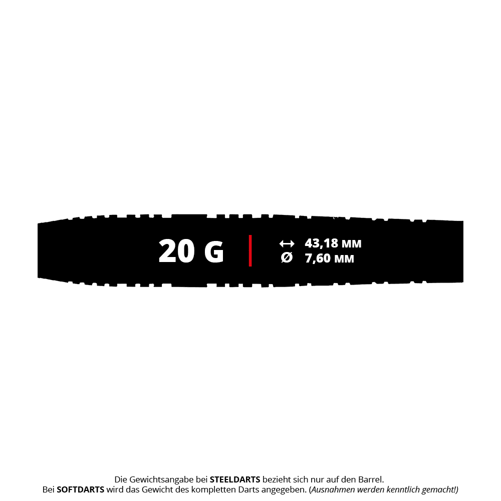Red Dragon Luke Humphries Prestige Soft Darts - 20g Das Bild zeigt die Red Dragon Luke Humphries Prestige Softdarts mit 20 Gramm Gewicht. Die Softdarts sind für präzises Werfen und hochwertige Verarbeitung bekannt.