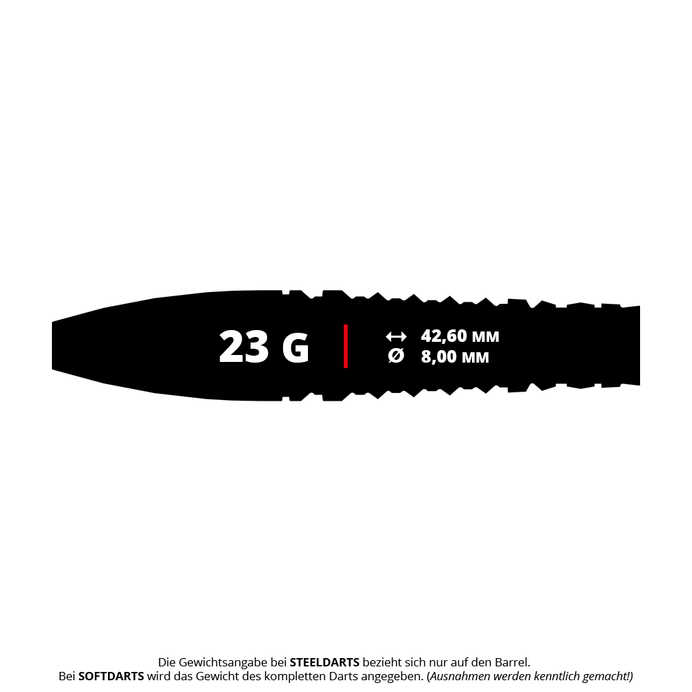 Target Japan Junya Koikawa Charm Smash GEN3 Swiss Point Steel Darts - 23g Das Bild zeigt das Produkt "Target Japan Junya Koikawa Charm Smash GEN3 Swiss Point Steeldarts - 23g". Der Dart-Barrel wiegt 23 Gramm, ist 42,60 mm lang und hat einen Durchmesser von 8,00 mm.
