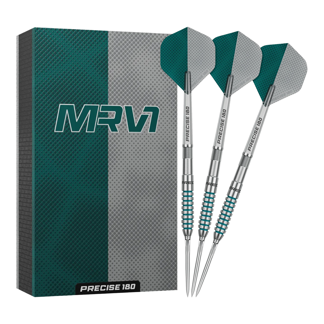 Hier sieht man die Precise 180 MRV1 Steeldarts - 23g in voller Länge. Sie sind ideal für genaue Würfe im Dartspiel.