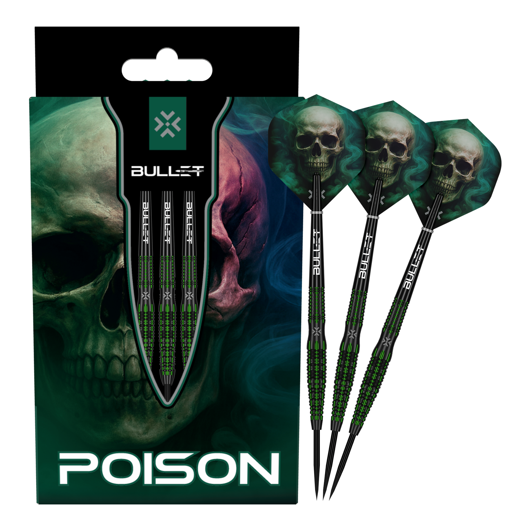Hier sind die Bullet Poison Steeldarts vollständig abgebildet. Die einzigartigen Steeldarts eignen sich für Dart-Enthusiasten.