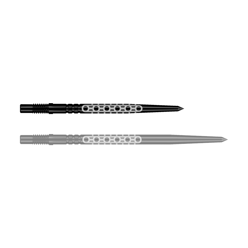 Shot Turbo Point Goths Dart Tips - Black Ein schwarzer Dartpfeil mit markantem Design ist im Bild. Der Pfeil ist robust verarbeitet.