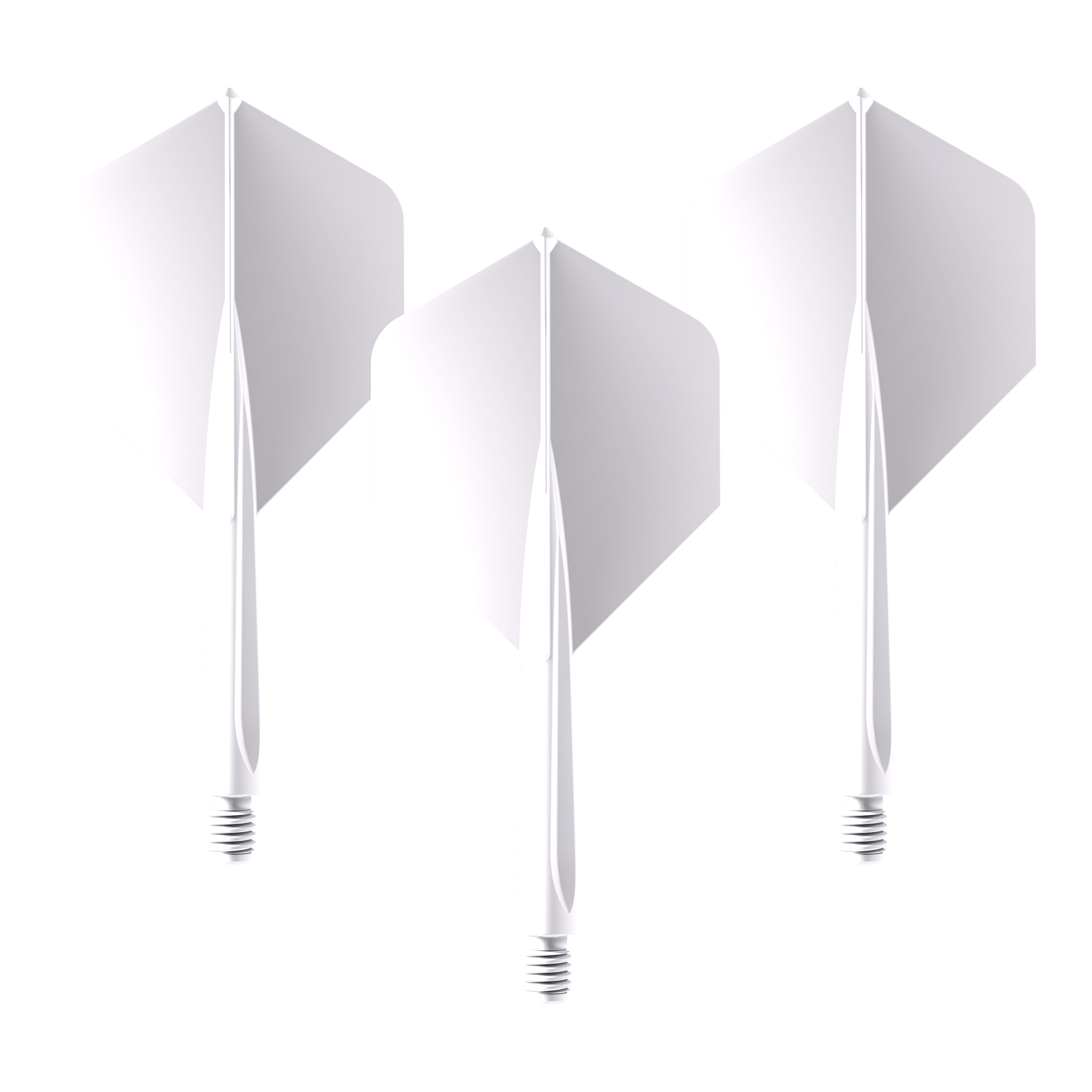 Unicorn Forge All In One Plus No2 Standard Flights Weiß - Medium Das Bild zeigt drei weiße Dartflights mit integriertem Schaft. Es handelt sich um das Produkt "Unicorn Forge All In One Plus No2 Standard Flights Weiß - Medium".