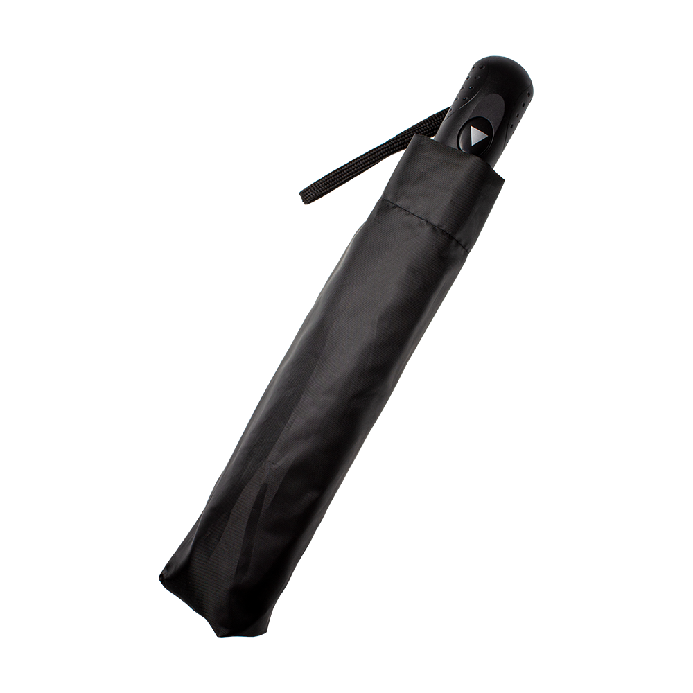 SCHIRM-McDart-Dartboard-Regenschirm-4 Auf dem Bild ist der McDart Dartboard Regenschirm zu sehen. Er ist zusammengefaltet und in einer schwarzen Hülle verstaut.