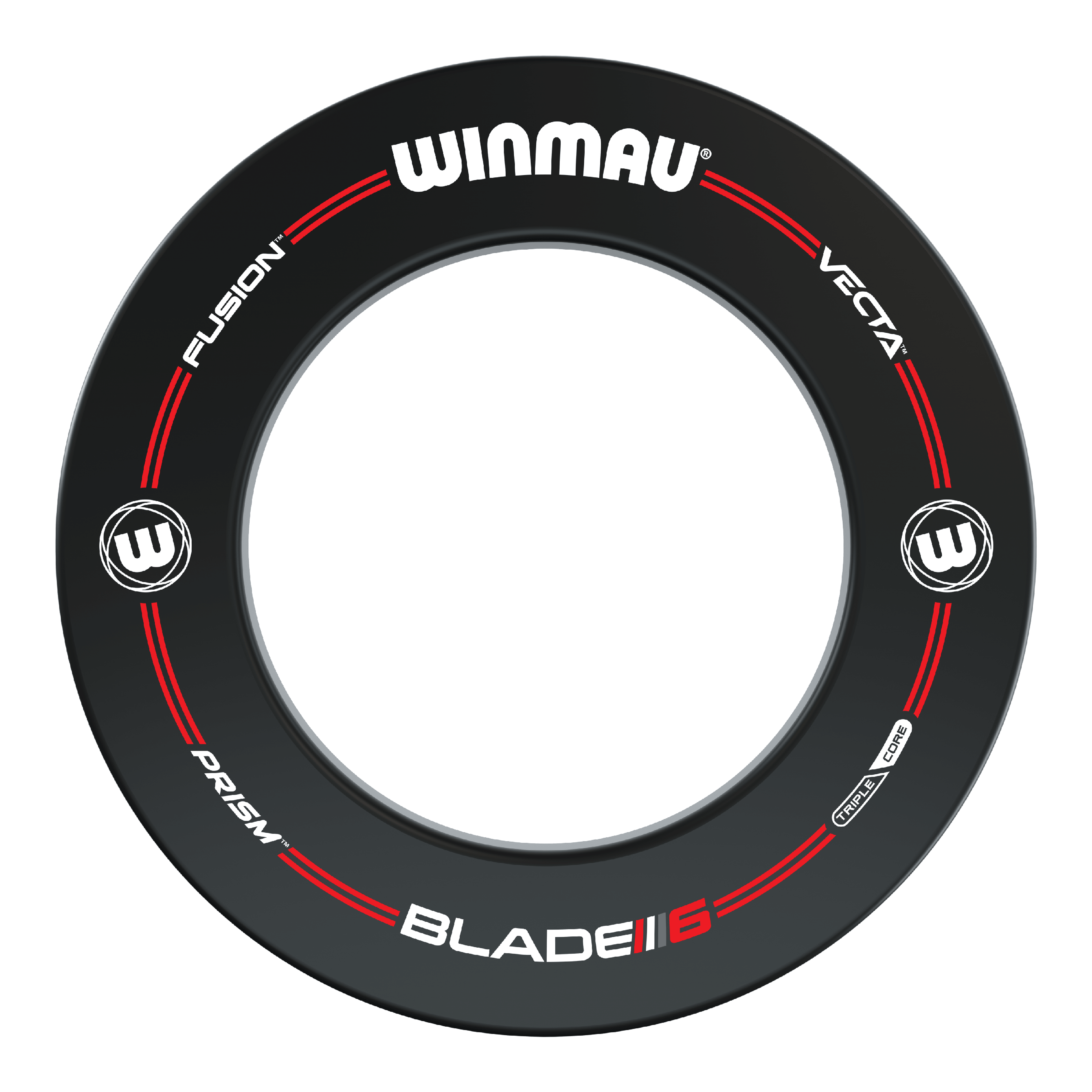 BUNDLE Winmau Plasma LED lighting and surround Das Bild zeigt das Produkt "Winmau Plasma LED Beleuchtung und Surround Bundle". Es handelt sich um einen runden Dartboard-Surround mit LED-Beleuchtung und dem Winmau-Logo.