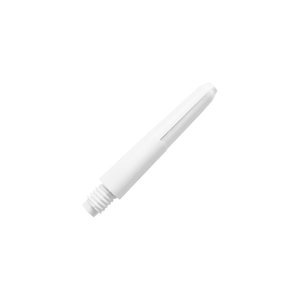 580_Nylon_Shafts_Schneeweiss_28mm_2c6JsrBXVYjGpo Auf dem Bild ist ein weißer Nylon-Schaft zu sehen. Er hat ein glattes Design mit einem Gewinde am unteren Ende.