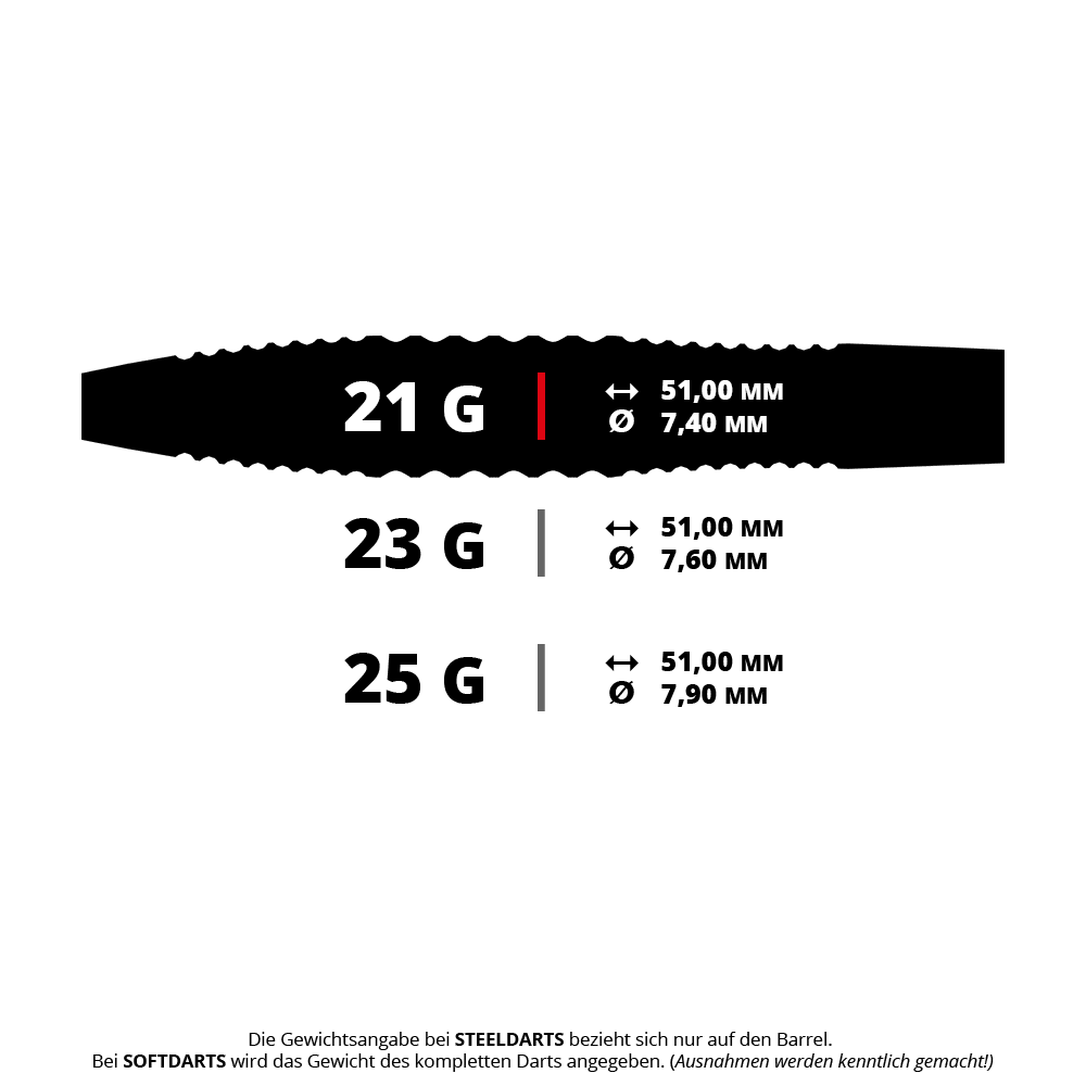 Bullet Ranger steel darts Das Bild zeigt einen BT0190 Bullet Ranger Steeldart mit 21g Gewicht. Er hat eine elegante und glänzende Oberfläche.