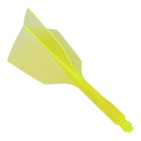 Das Bild zeigt ein Condor Axe 120 Flight-System in Neon-Gelb mit schmalem Design. Es handelt sich um einen einteiligen Dartflug und -schaft.